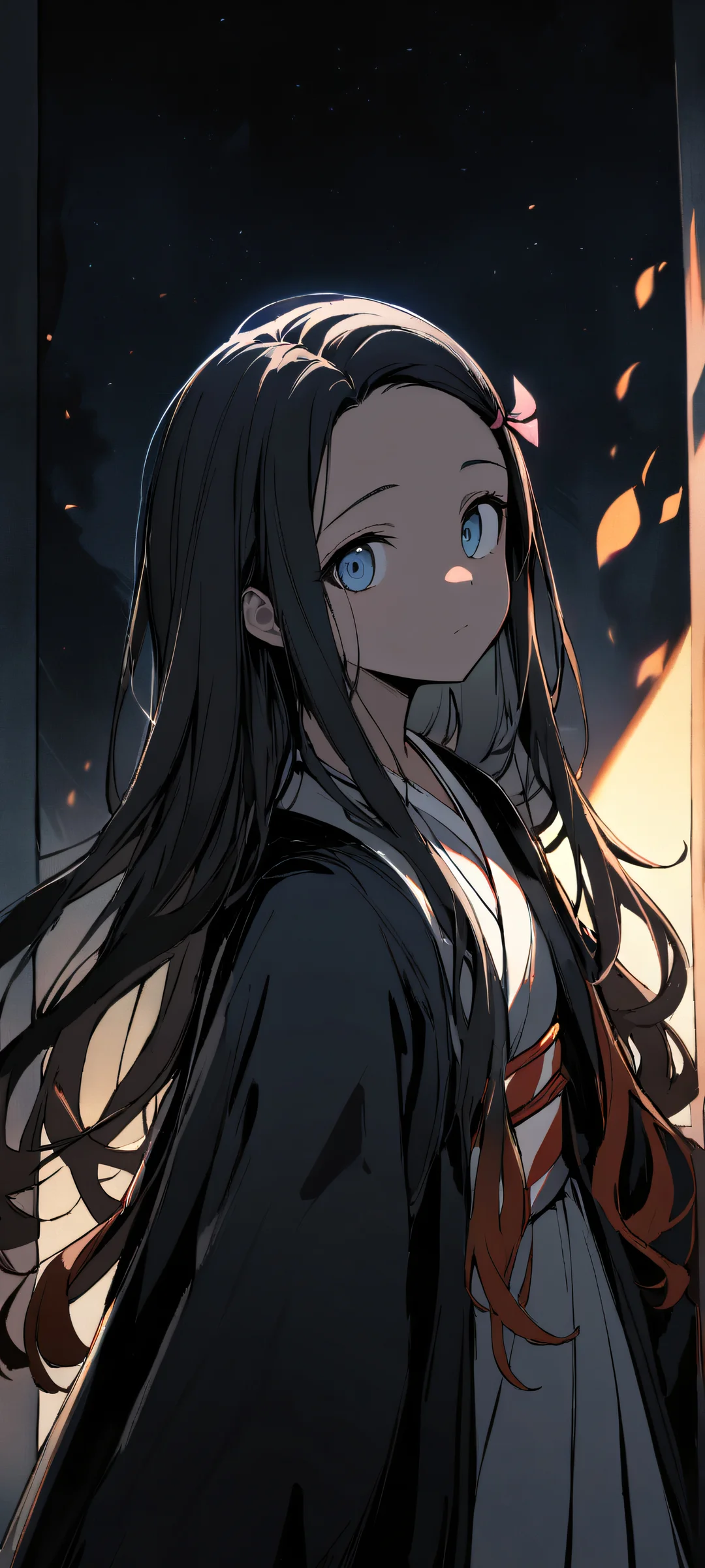 A portrait of Nezuko Kamado from Demon Slayer, looking directly at the viewer on an iPhone or Android home screen.