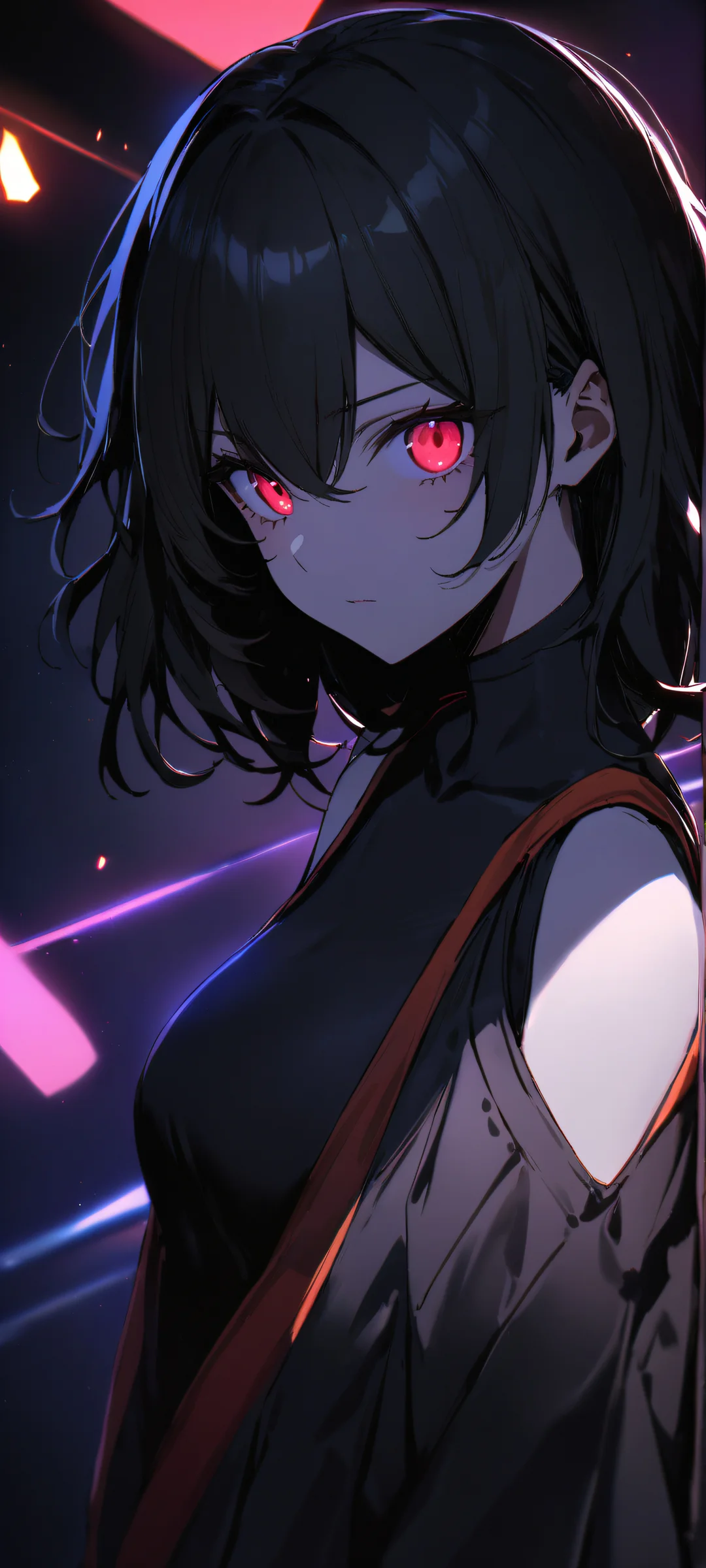 Beautiful anime portrait of Nicole Demara gazing at the viewer on an iPhone or Android phone.