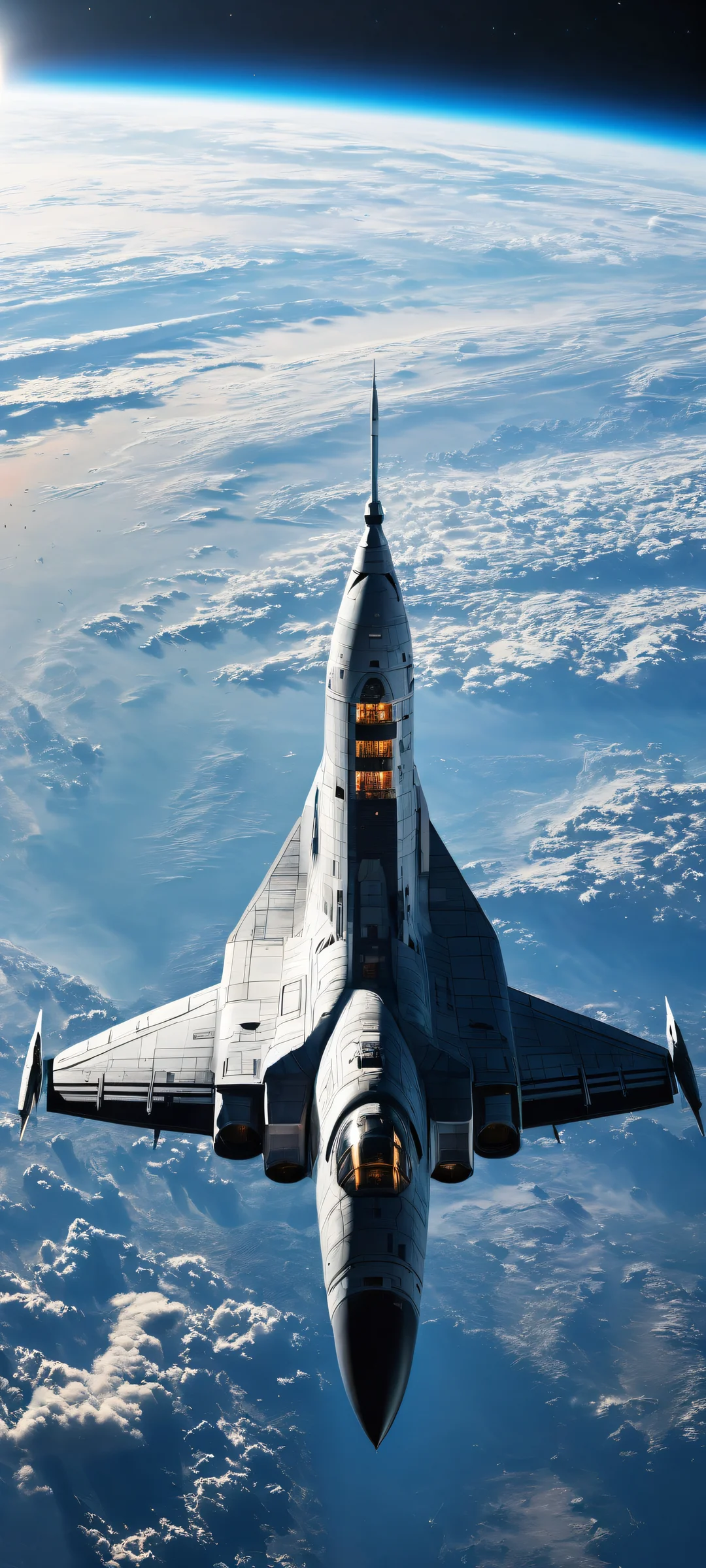 Breathtaking portrait of The Normandy SR-1 spaceship on a stunning starry background, iPhone と Android のホーム画面に完全に最適化.