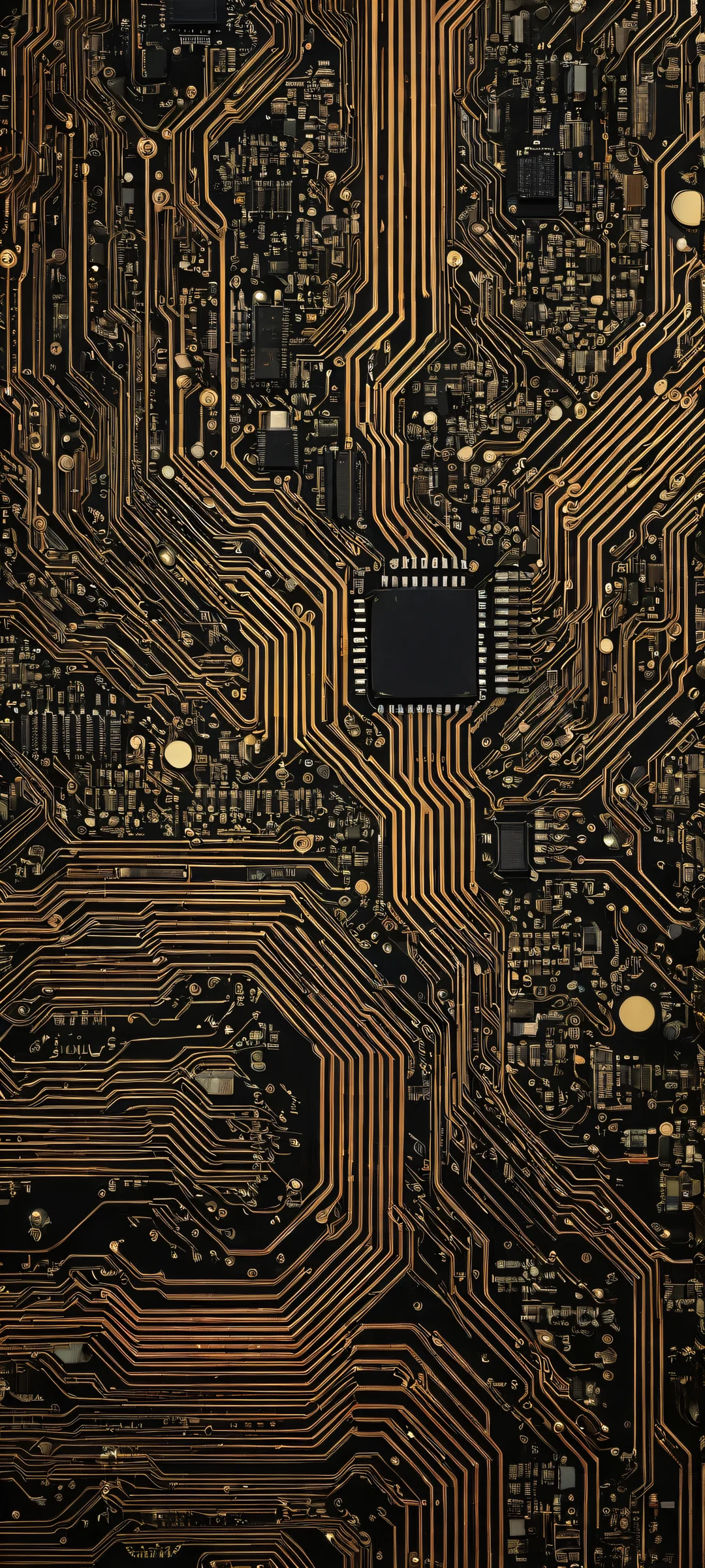 Vintage computer circuitry artwork on a sleek black background, perfect for iPhone/Android phone screens.