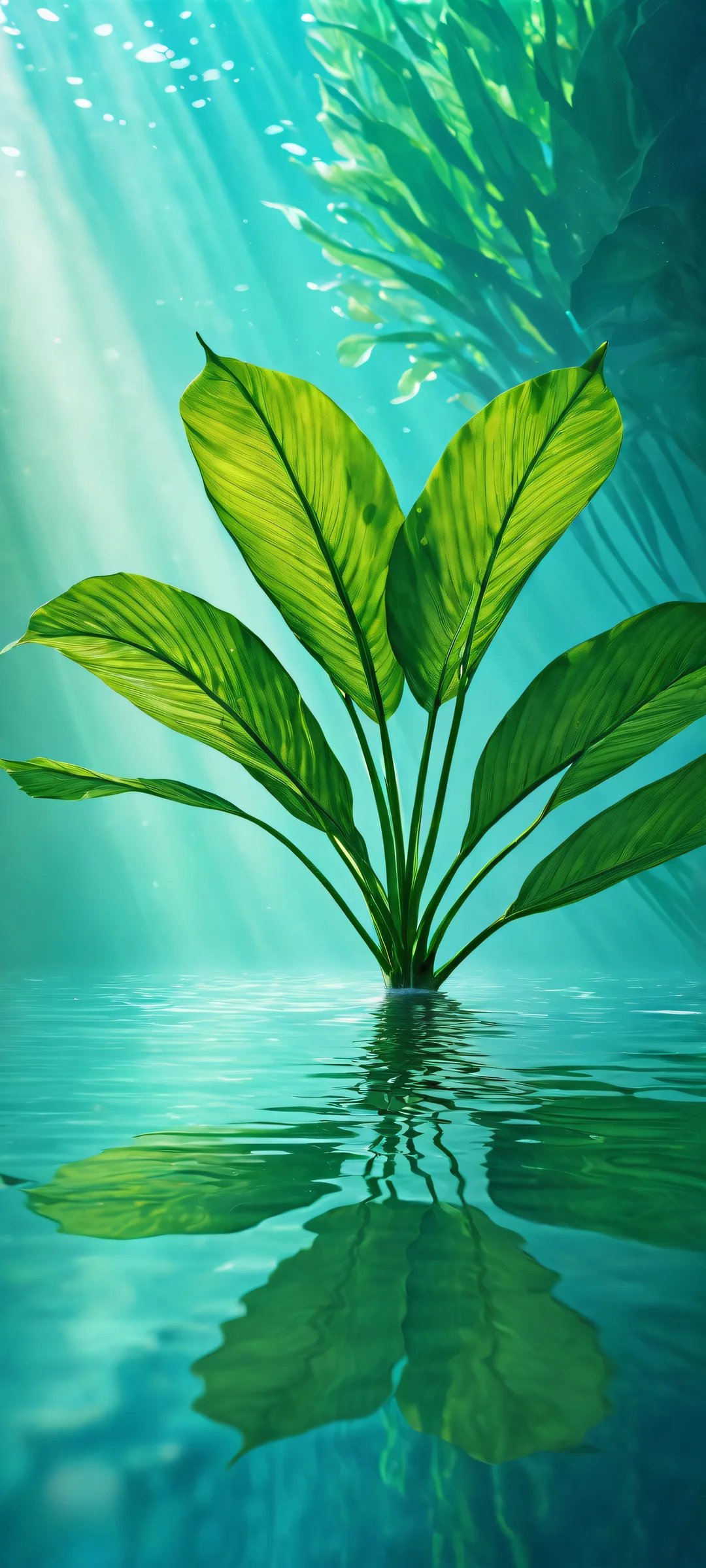 Majestic underwater plant stem with intricate details and vibrant oceanic atmosphere. Perfectly optimized for iPhone, Samsung Galaxy, and Android home screens.