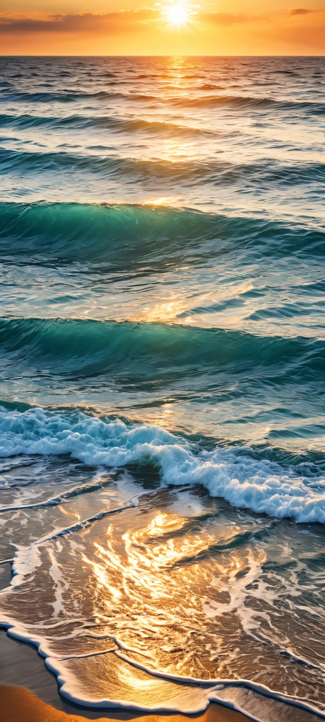 Breathtaking sunset-glowed waves with micro-details on iPhone/Android