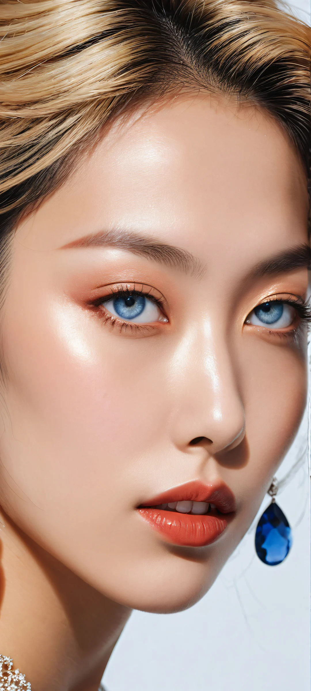 Oh Se-hun with piercing blue eyes and a single earring on an iPhone/Android home screen, perfectly optimized for UI widgets.