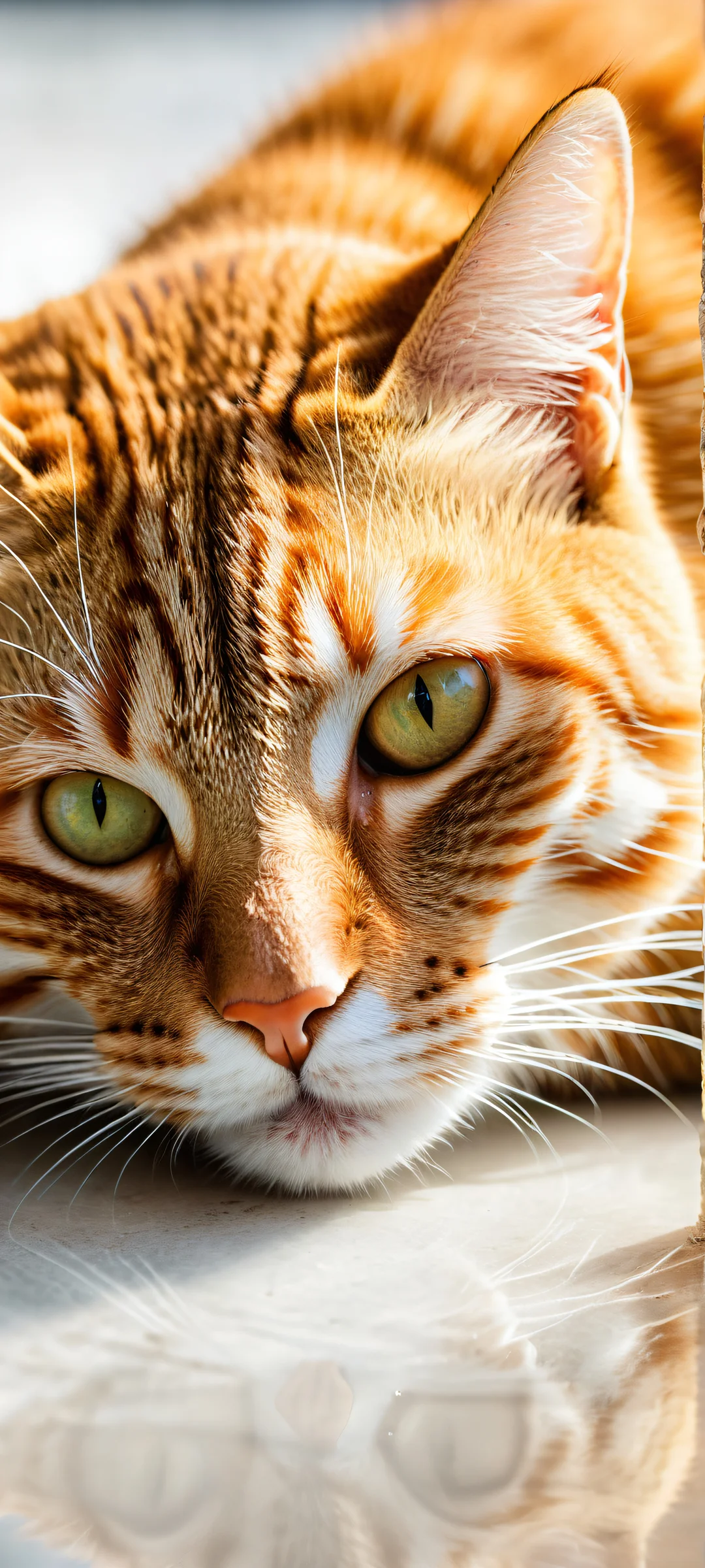 A serene orange tabby cat resting its head with closed eyes on a vast pure void background, perfectly optimized for iPhone and Android home screens.