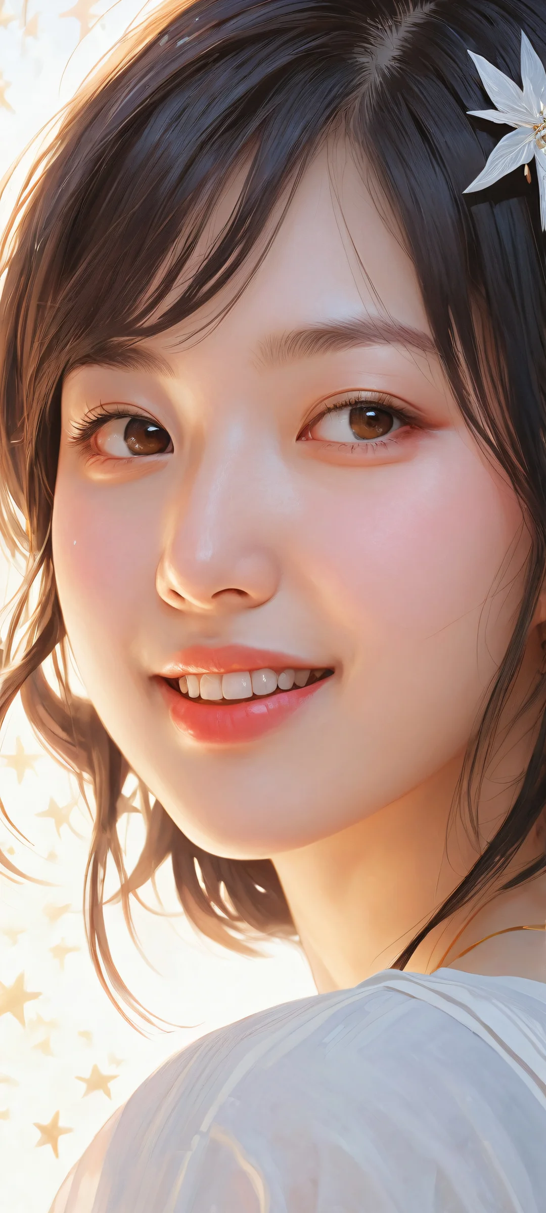 A young girl Oshi no Ko from Hoshino Ai, with a sly smile and tongue out, surrounded by stars on iPhone/Android wallpaper.