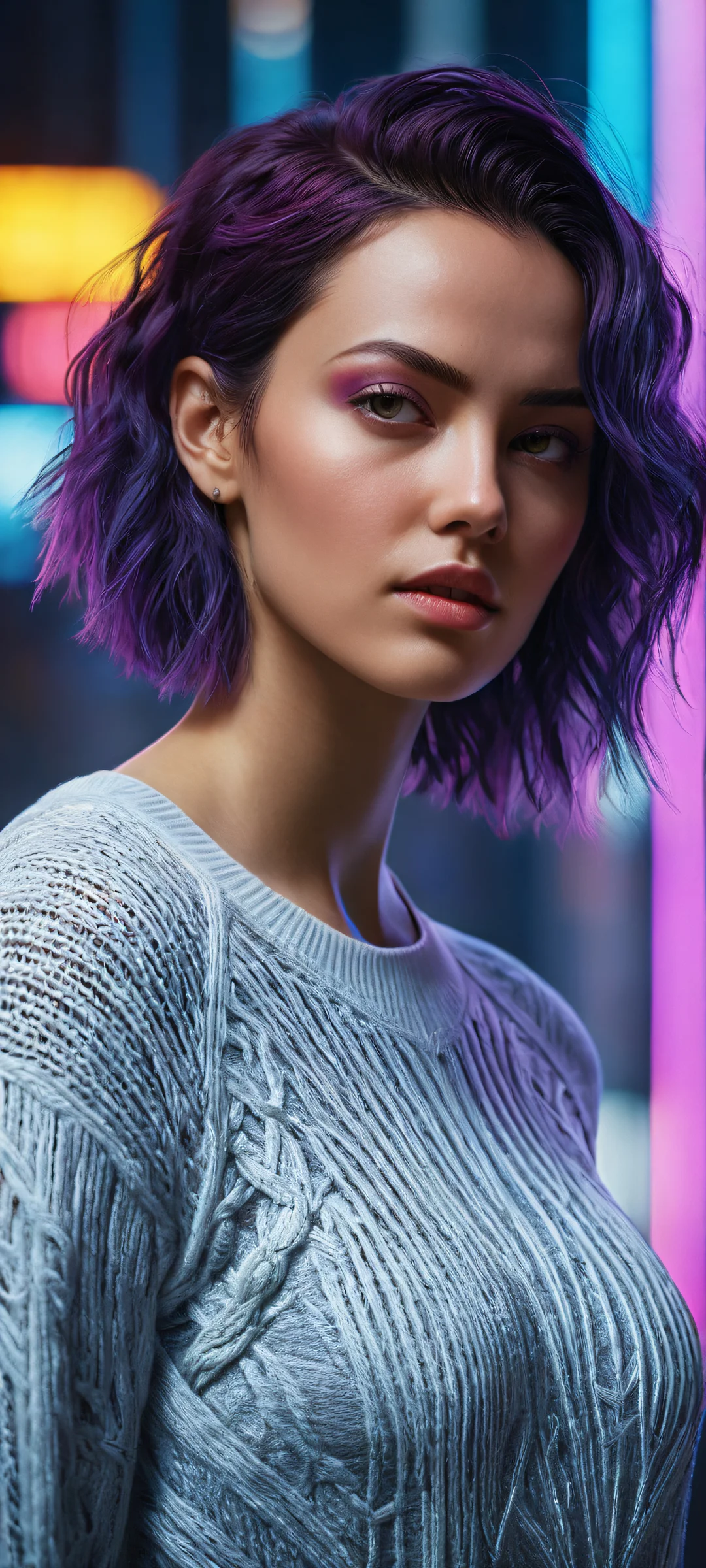 Panam Palmer, a stunning cyberpunk character, sits proudly on an iPhone/Android home screen, surrounded by radiant colors and intricate micro-details.