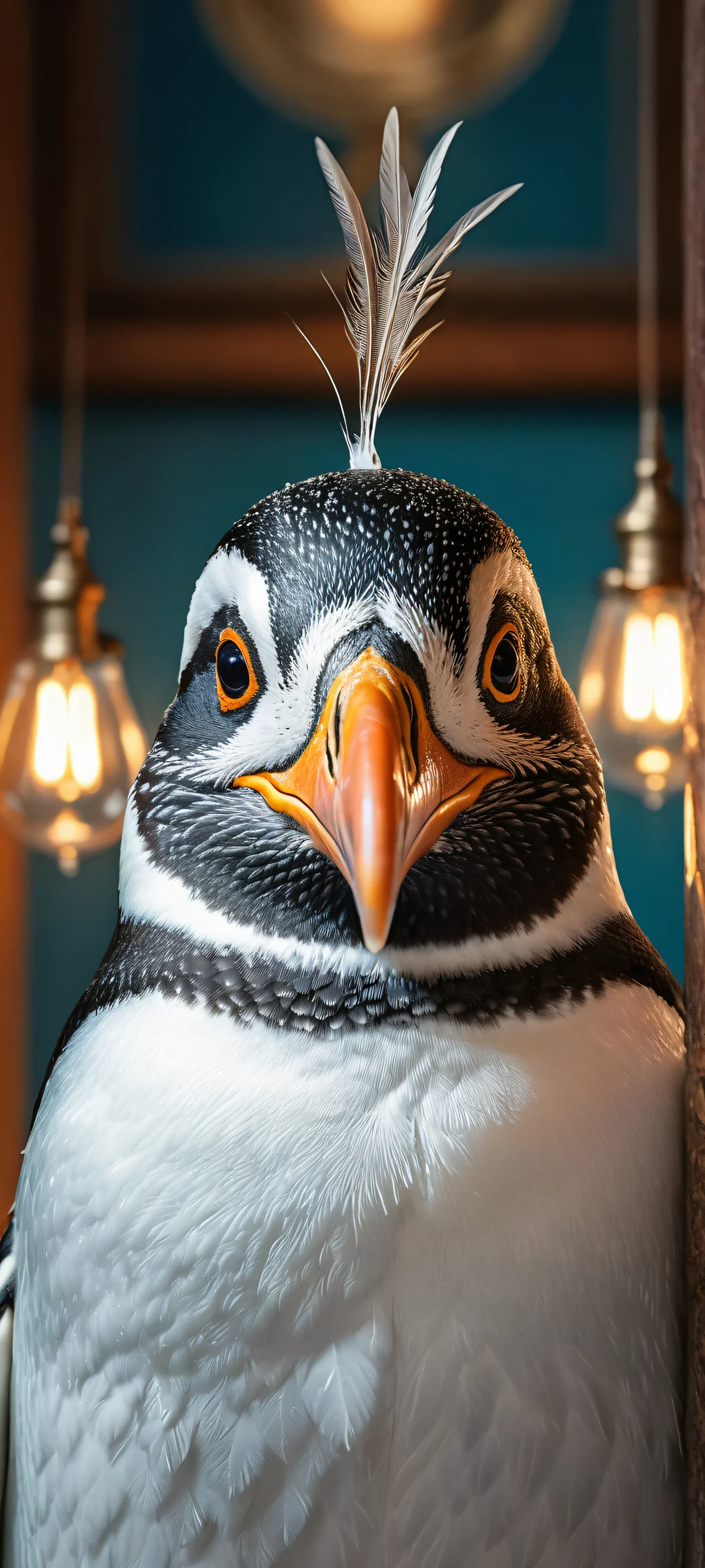 A stunning penguin portrait set in a vintage barbershop, parfaitement optimisé pour les écrans d'accueil iPhone et Android. A must-have wallpaper for mobile enthusiasts.