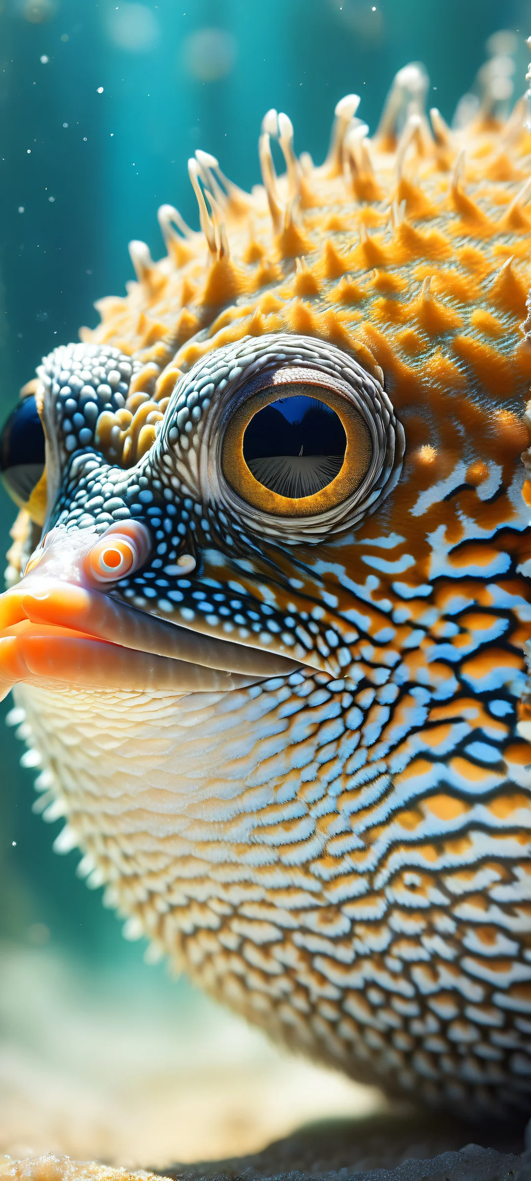 A majestic penguin-tabby-pufferfish hybrid creature on a clean and empty background, perfeitamente otimizado para telas iniciais de iPhone e Android.