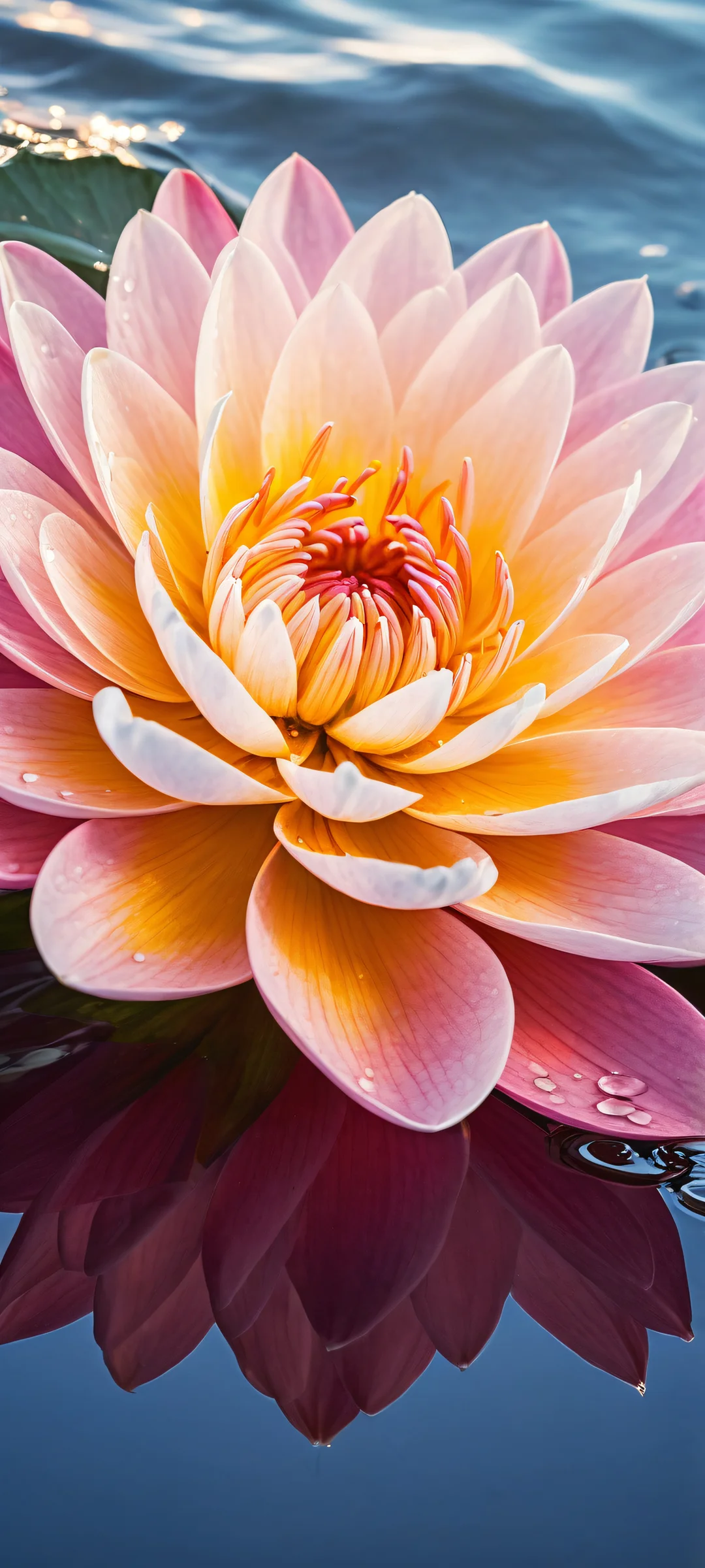 Petals on the Shore QHD Phone Background Delicate petals placed in the lower-middle with intricate micro-details, glistening with dew and a delicate drop from the flower. Perfectly clean and empty top half with vast pure void, and waves gently lapping against the shore in the background, suitable for iPhone/Android.