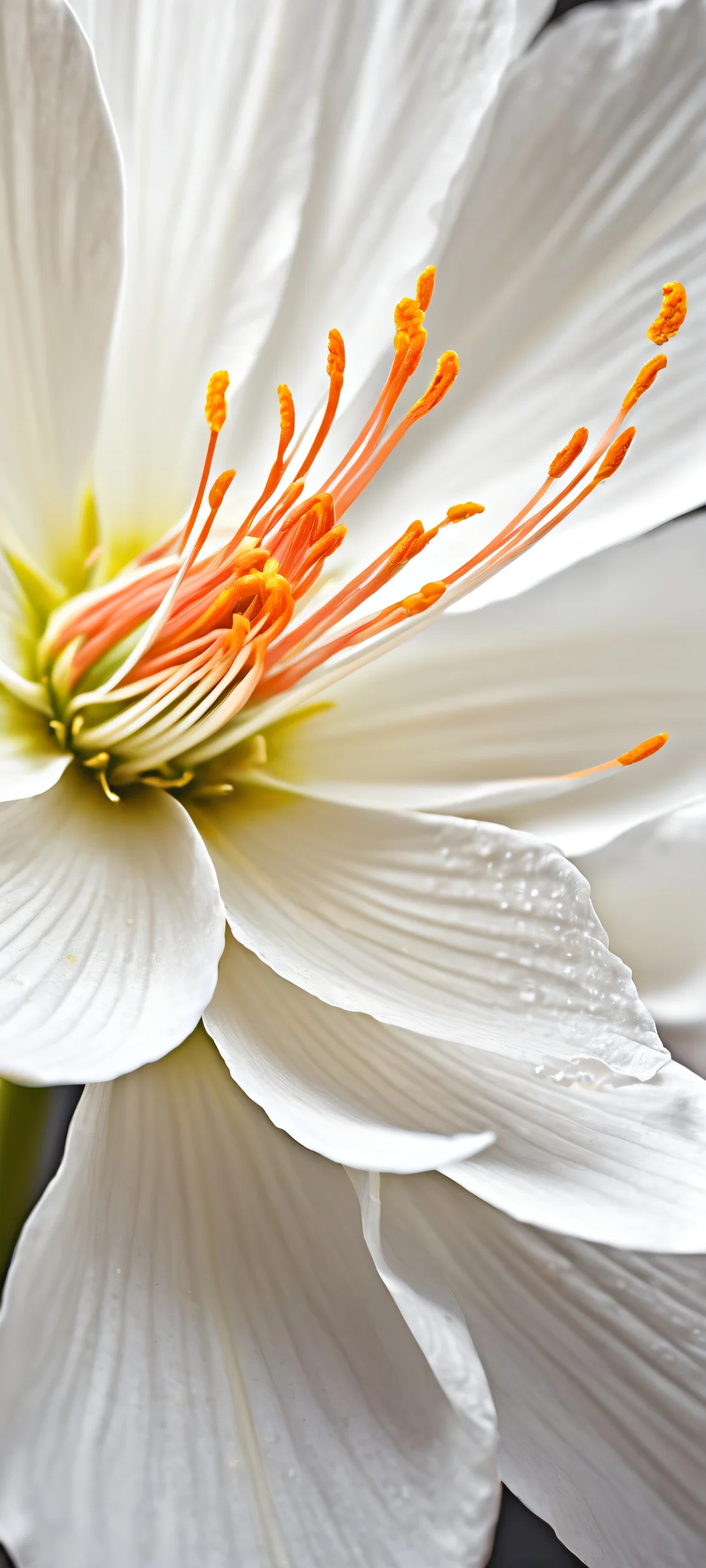 iPhone/Android stunning portrait artwork of delicate petals against a pure void background, showcasing intricate details and ray-traced reflections.