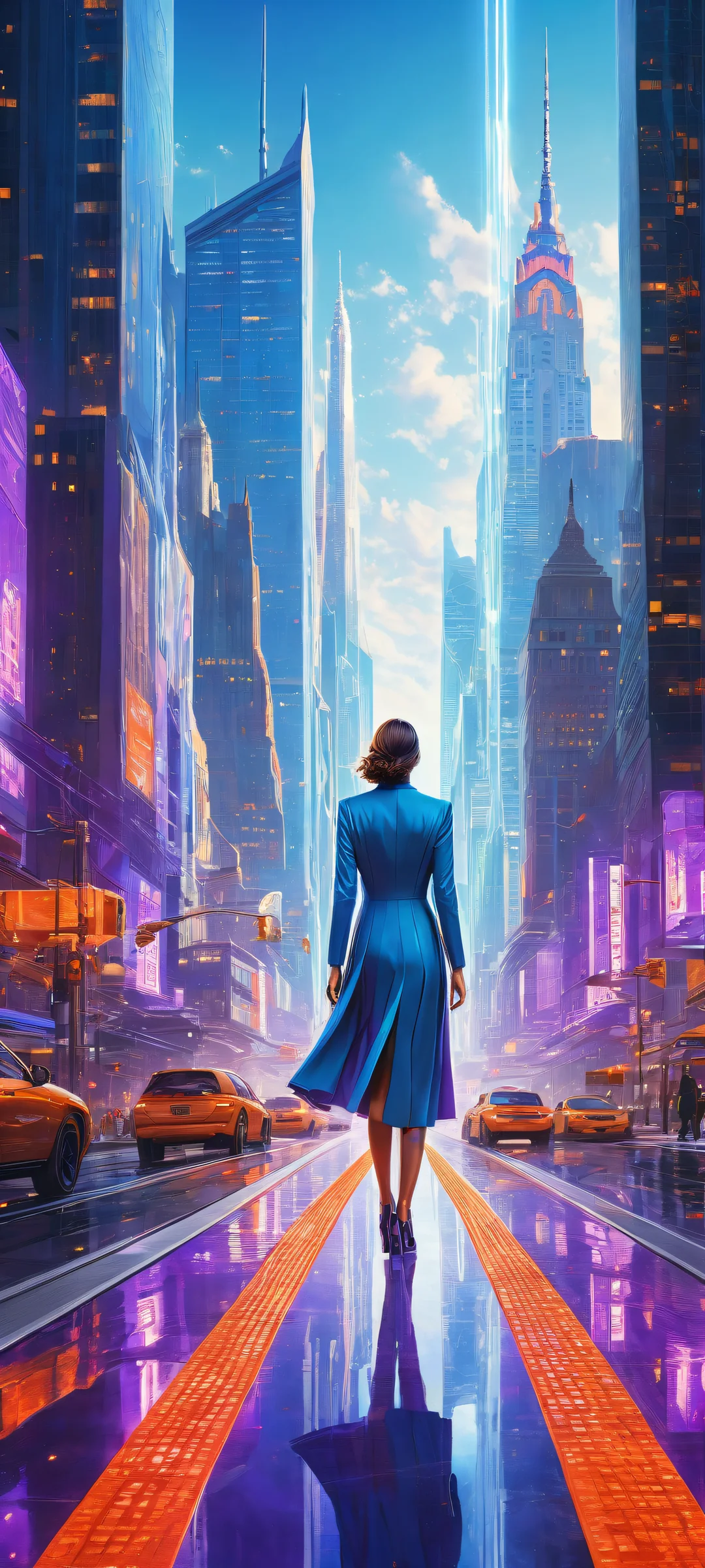 iPhone and Android users, behold the futuristic cityscape with Phantom Liberty's sleek rail hovering mid-frame, perfect for your mobile home screen!