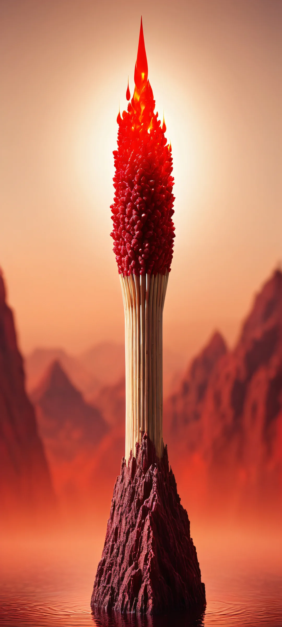 A single wooden match on a black background with an Earth map print, perfekt optimiert für iPhone/Android-Startbildschirme.