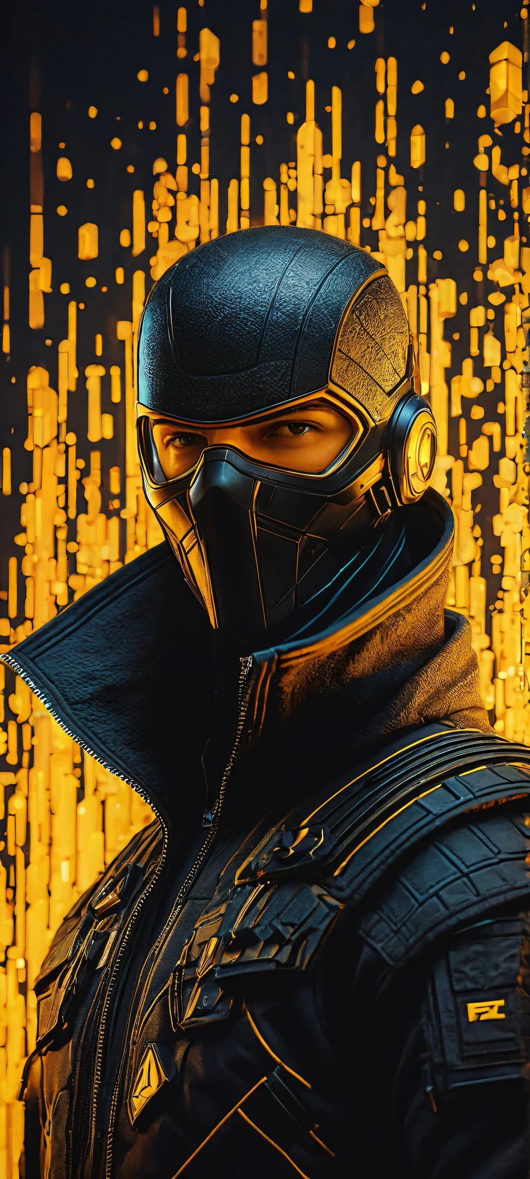 A stunning vertical portrait artwork of Pixel Art Characters on a yellow background, perfect for iPhone and Android home screens.