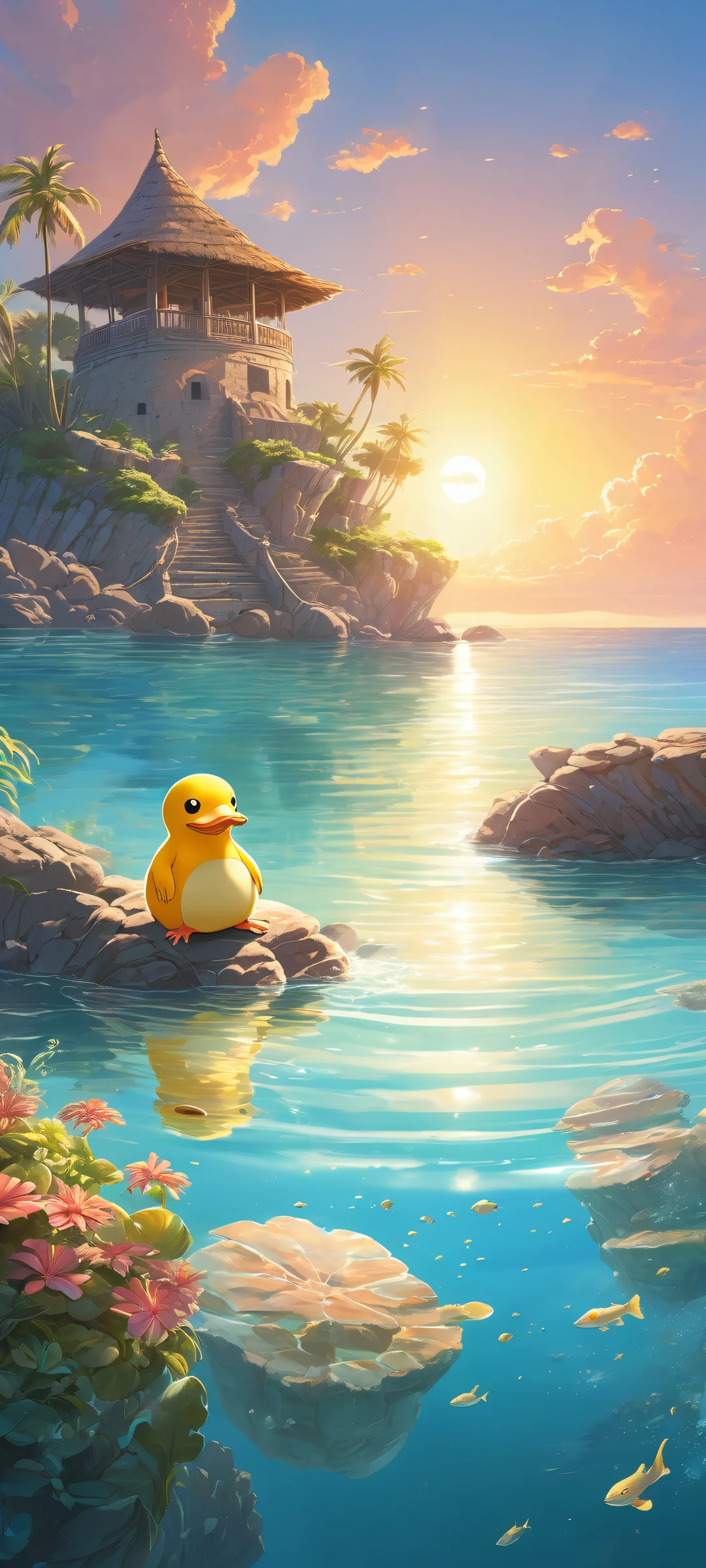 Psyduck, Slowpoke, and Quagsire playing poker in an underwater setting. Perfectly optimized for iPhone and Android home screens.