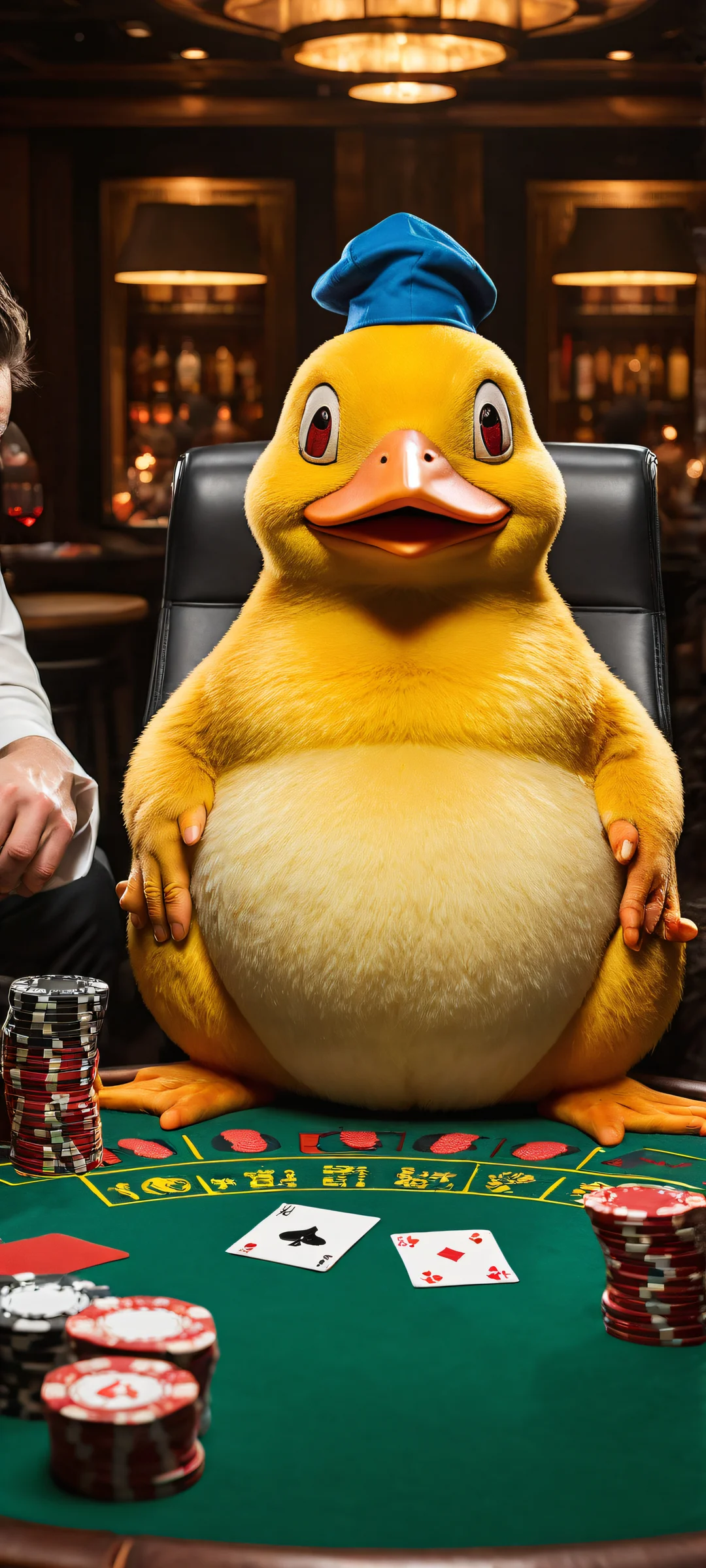 Psyduck, Slowpoke, and Quagsire trying to understand poker in a dimly lit room - suitable for iPhone/Android home screens.