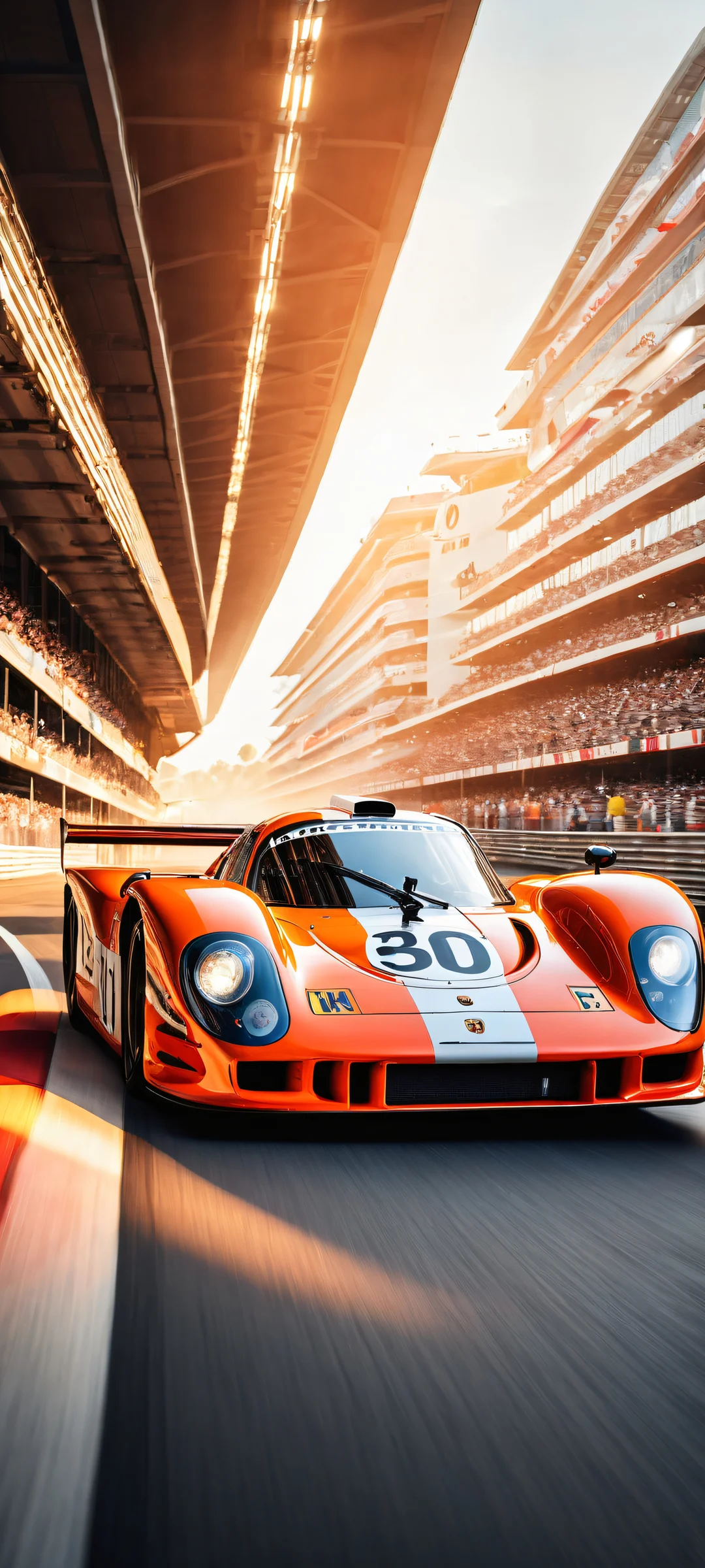 iPhone and Android user, behold the stunning Porsche 917K artwork with precision-crafted textures, showcasing its iconic design amidst a dynamic racing scene at Le Mans.