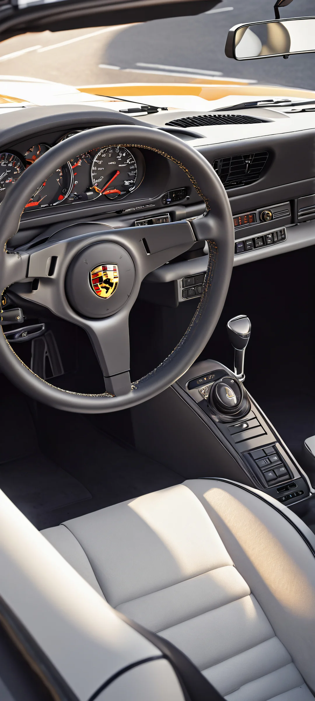 iPhone/Android wallpaper featuring the Porsche 963 RSP's stunning interior and ethereal lighting.