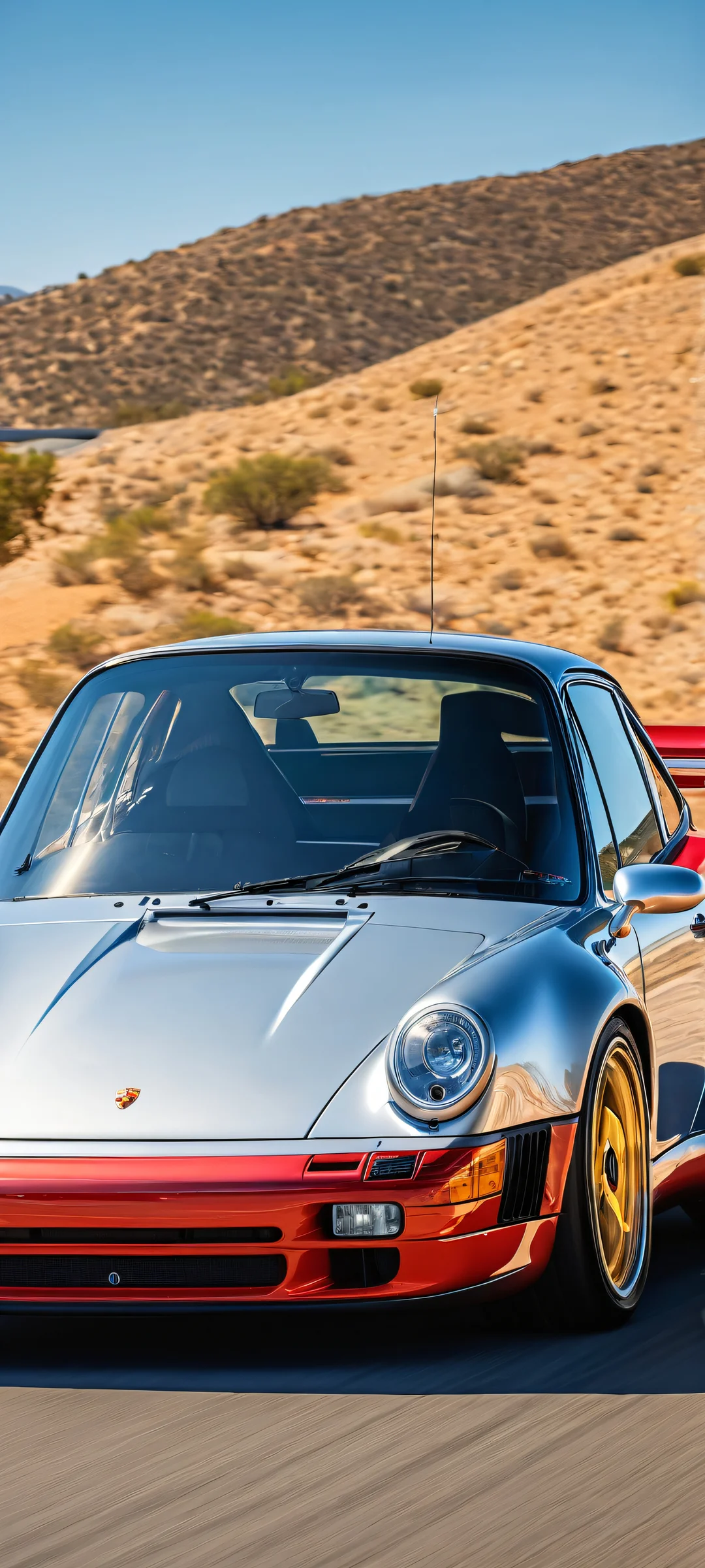 A breathtaking vertical portrait of Porsche 963 RSP on a bright blue sky, perfectly optimized for iPhone and Android home screens.