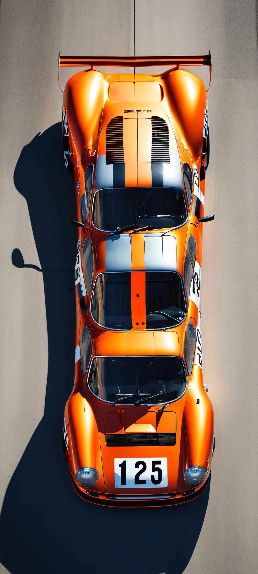 Stunning vertical portrait of Porsche 963 RSP and Porsche 917k frontal view on a cloudless Le Mans sky, perfectly optimized for iPhone and Android home screens.
