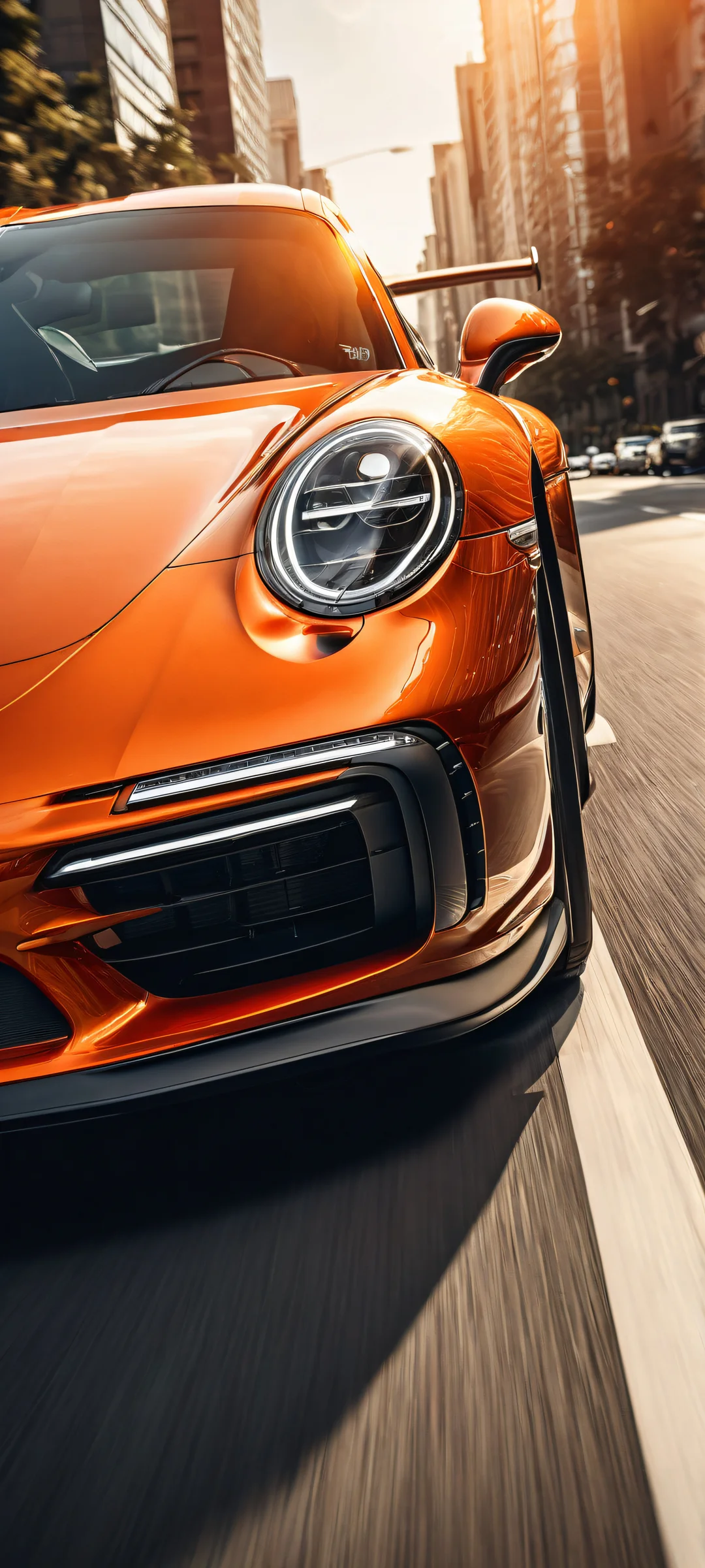 iPhone/Android compatible vertical portrait artwork of Porsche showcasing sleek design and taillights with ethereal lighting and brilliant colors.