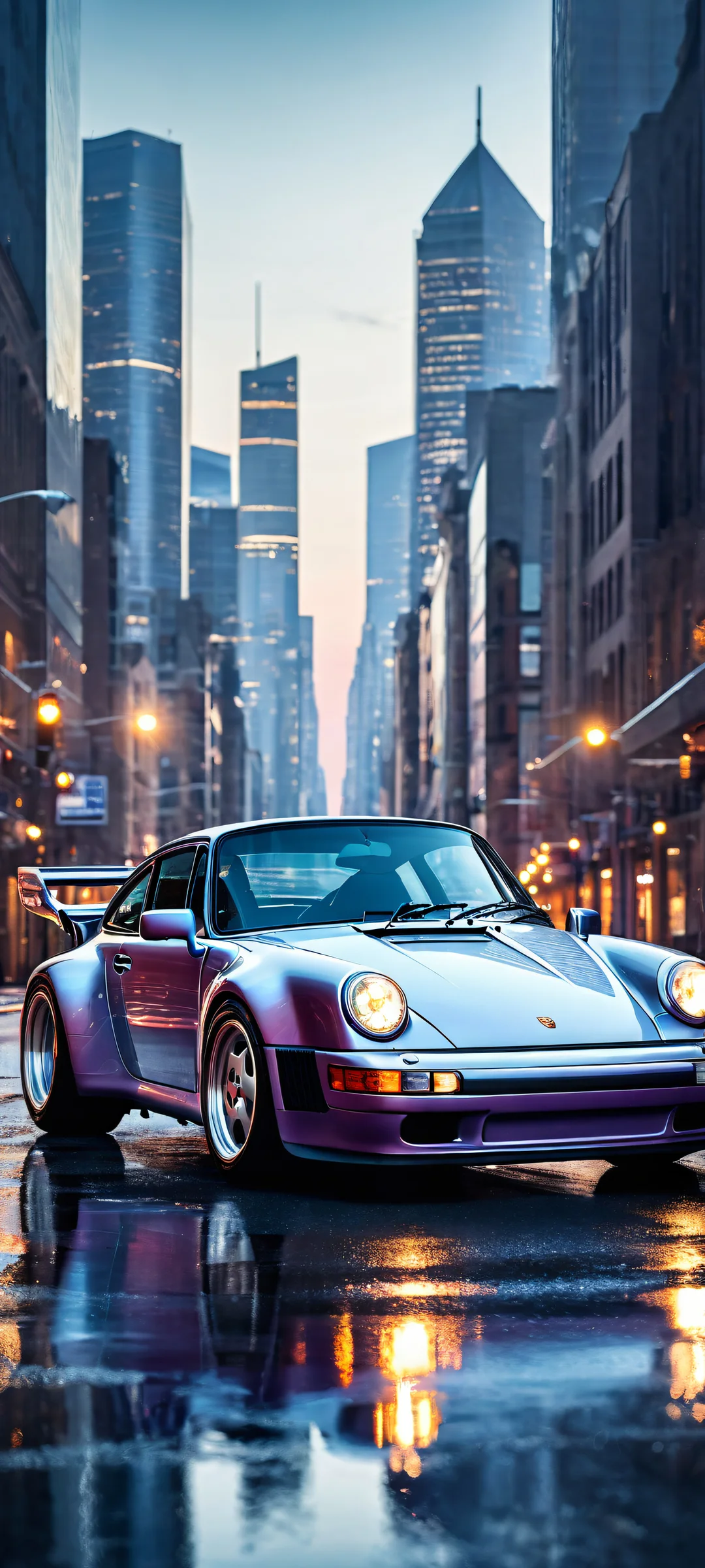 A stunning digital artwork of Porsche 963 RSP on a futuristic cityscape for iPhone/Android wallpapers, featuring intricate details and ethereal lighting.