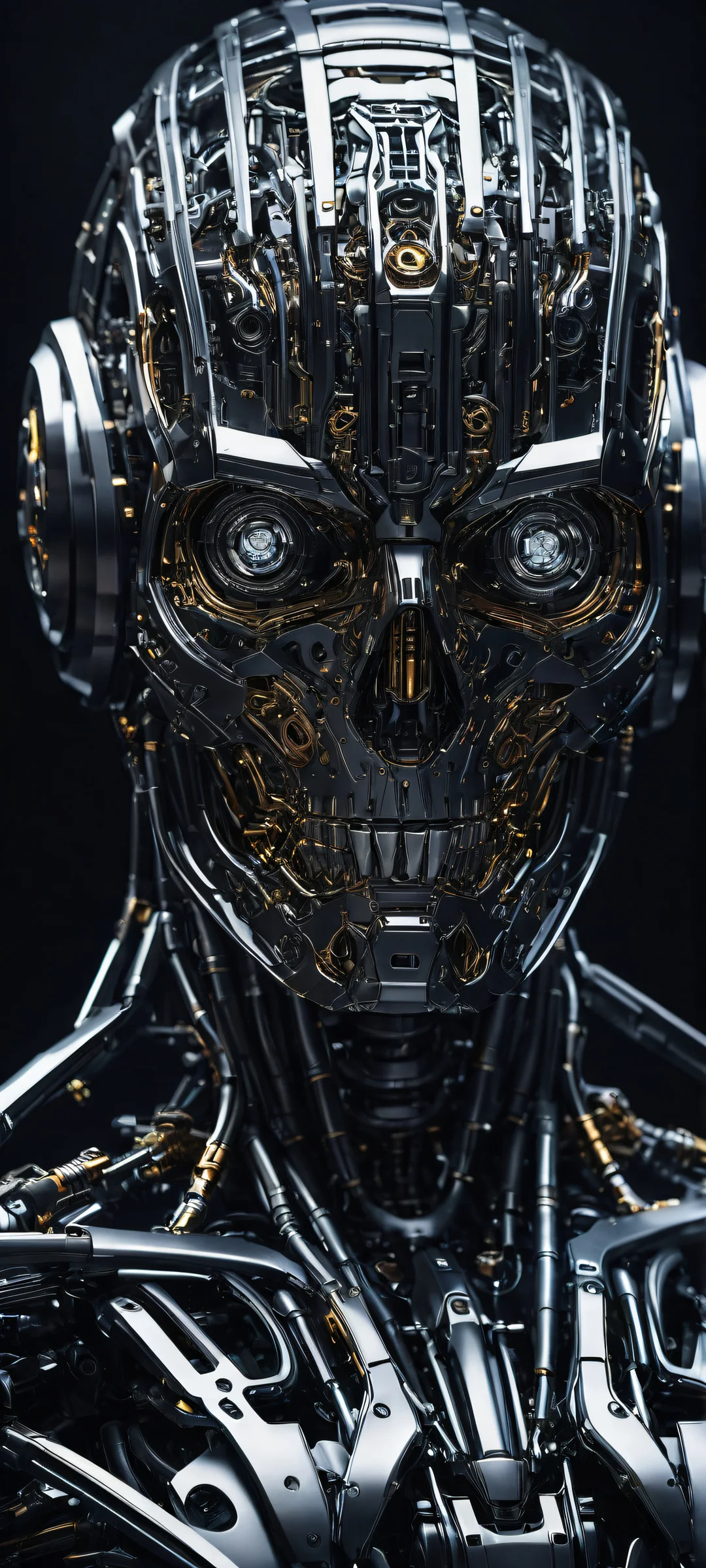 Intricate robotic mechanisms on a black background - perfect for iPhone/Android screens.