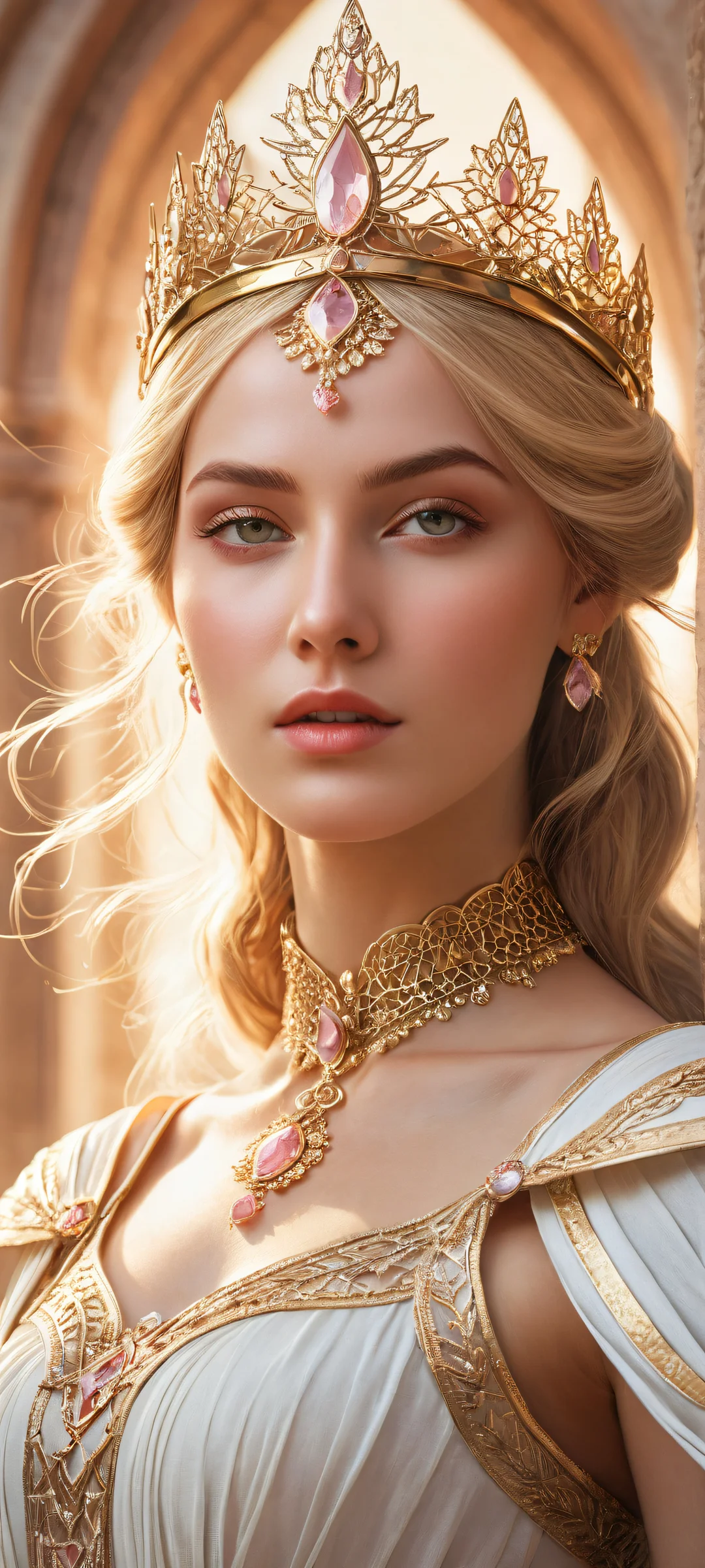 A stunning princess with blonde hair and triforce-adorned circlet, Perfectamente optimizado para pantallas de inicio de iPhone y Android..