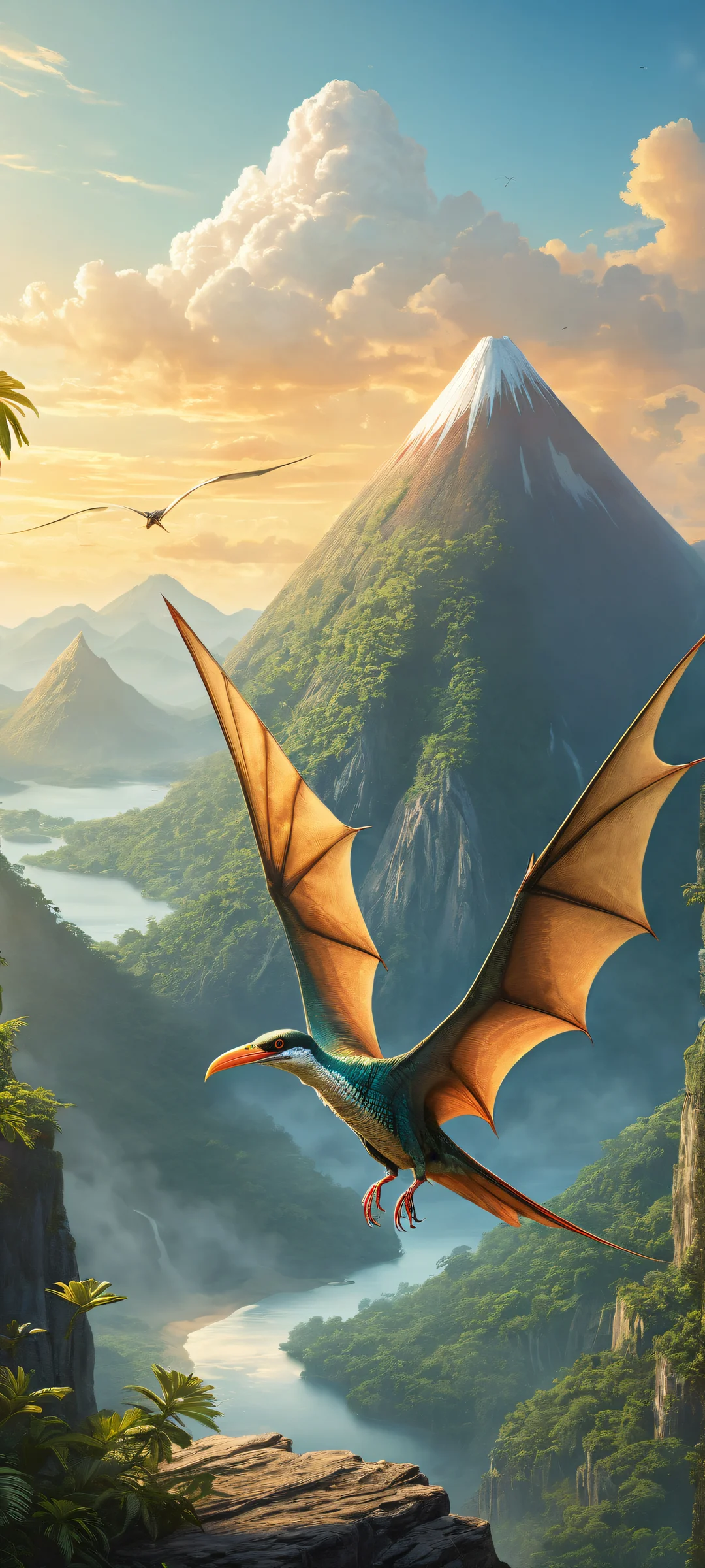 Pteranodon Majesty iPhone & Android-Hintergrundbild A majestic Pteranodon Ketzalcoatl portrait on iPhone/Android, with intricate details and ethereal lighting