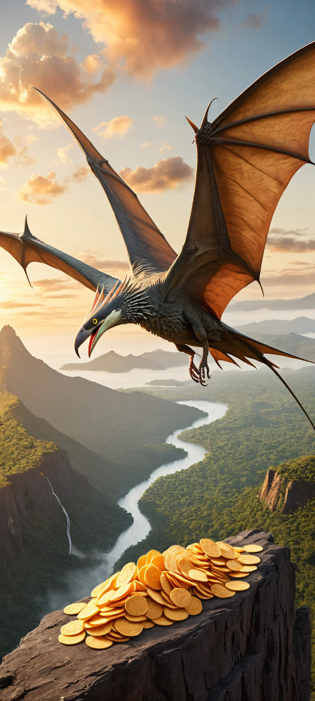 A Pteranodon's head juxtaposed with a canine and human scene, perfectly optimized for iPhone, Samsung Galaxy, and Android home screens.