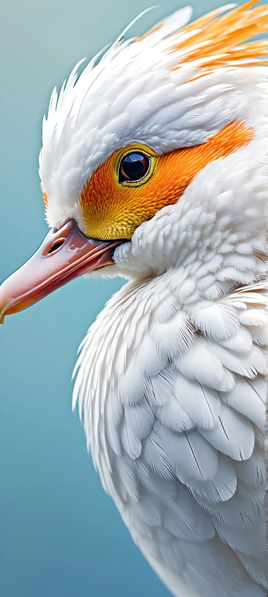 Ethereal portrait of Quackers on a clean and empty background, perfect for iPhone/Android home screens. This stunning artwork features intricate micro-details, award-winning digital art, and radiant colors.