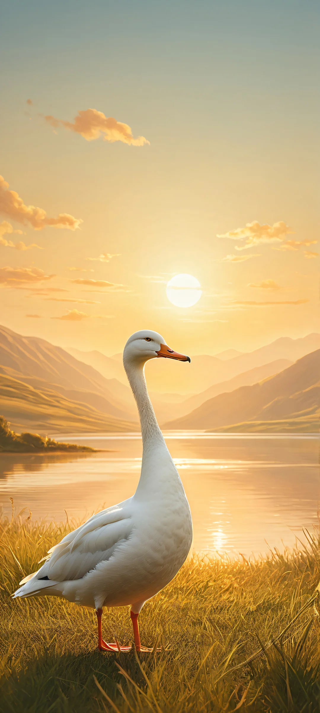 Quacking Critters iPhone and Android wallpaper with serene landscape and detailed feathers, beaks, and reflections.