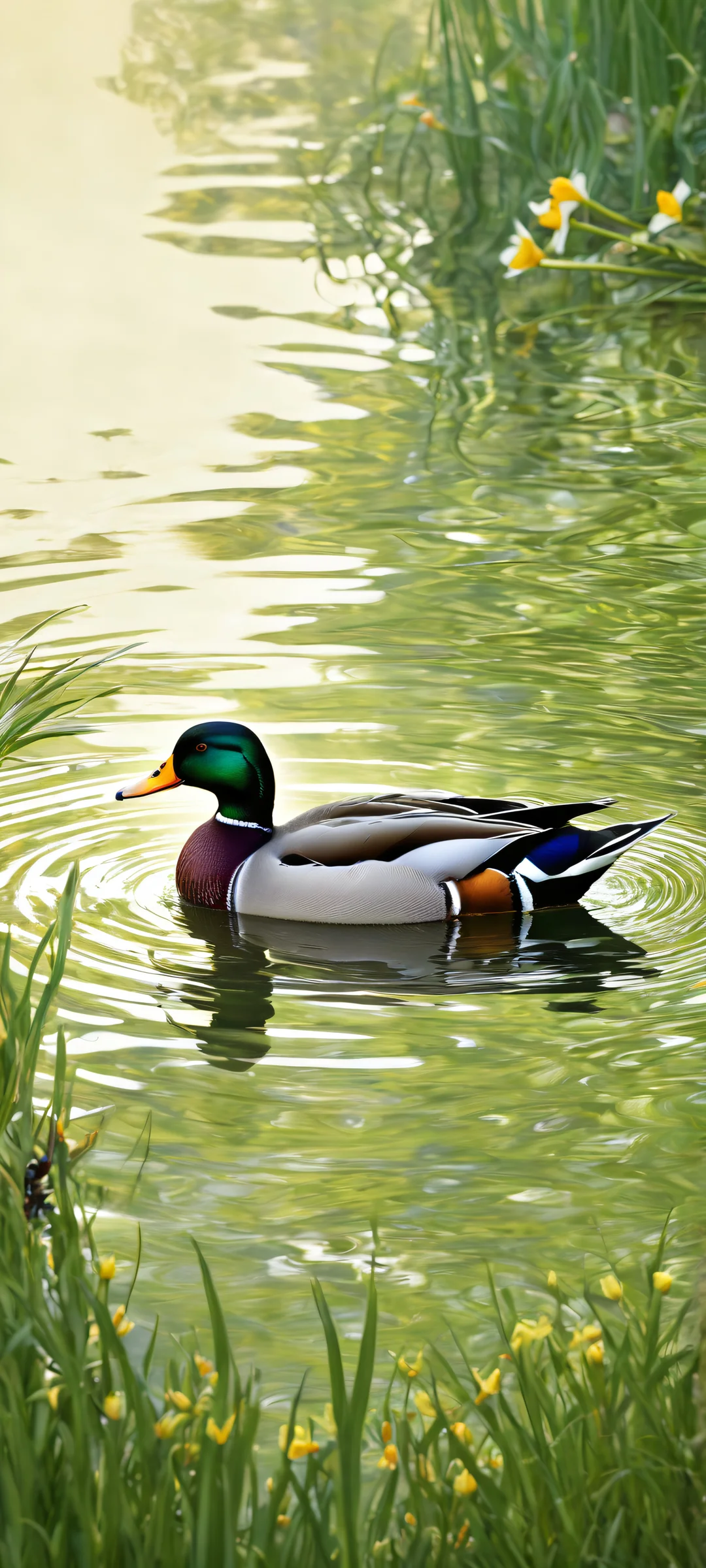 A stunning portrait of quacking ducks set against a serene background, perfectly optimized for iPhone and Android home screens.