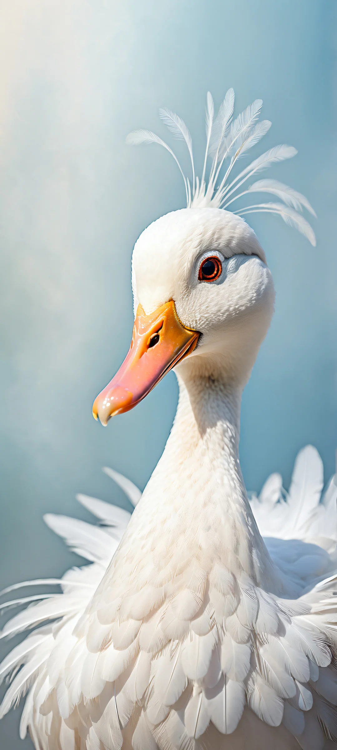 Breathtaking portrait of quacking friends on iPhone/Android, with intricate details and soft backlight.