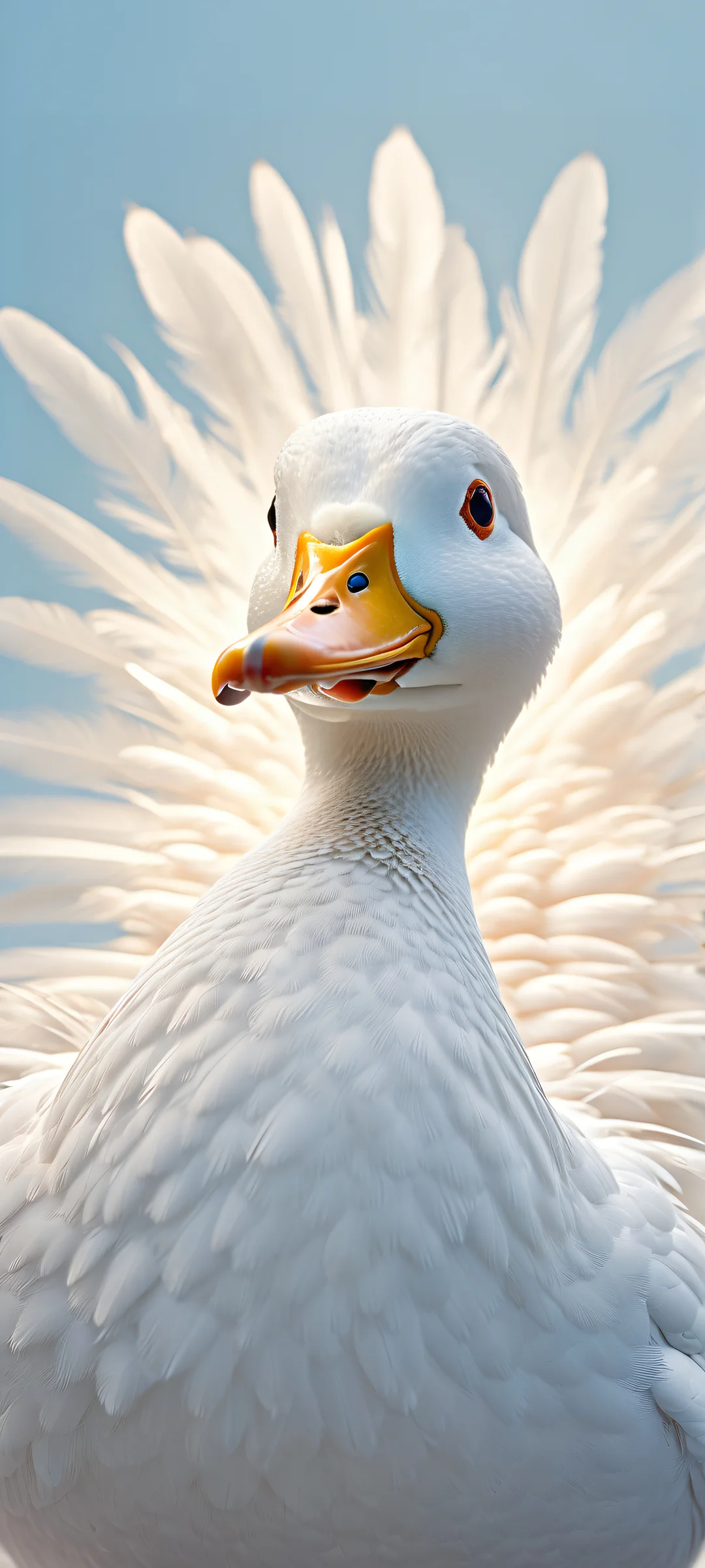 A serene scene of quacking ducks in the foreground with a pure void and soft pastel hues, perfectly optimized for iPhone/Android home screens.