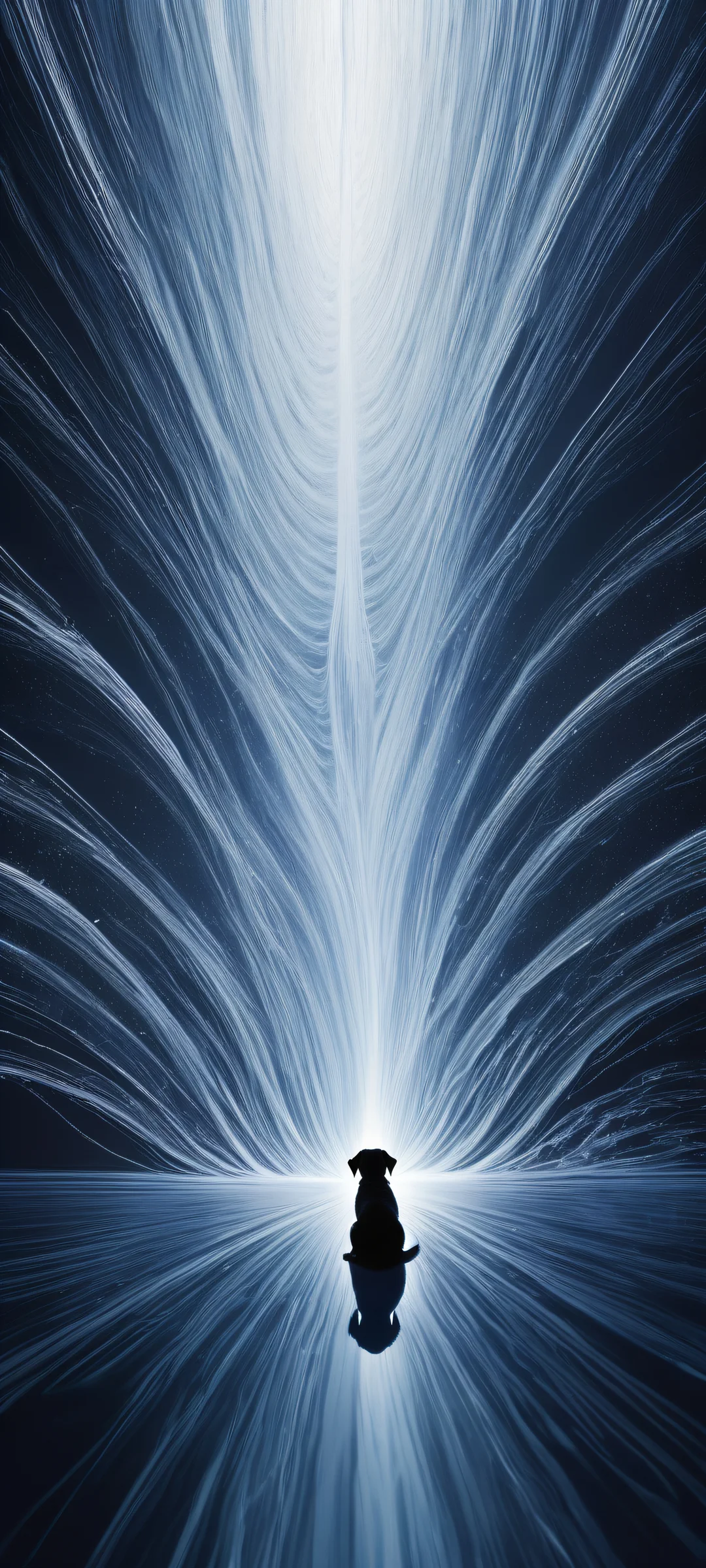A swirling vortex of fluid lines and shapes, capturing the essence of quantum mechanics, on an iPhone or Android home screen.