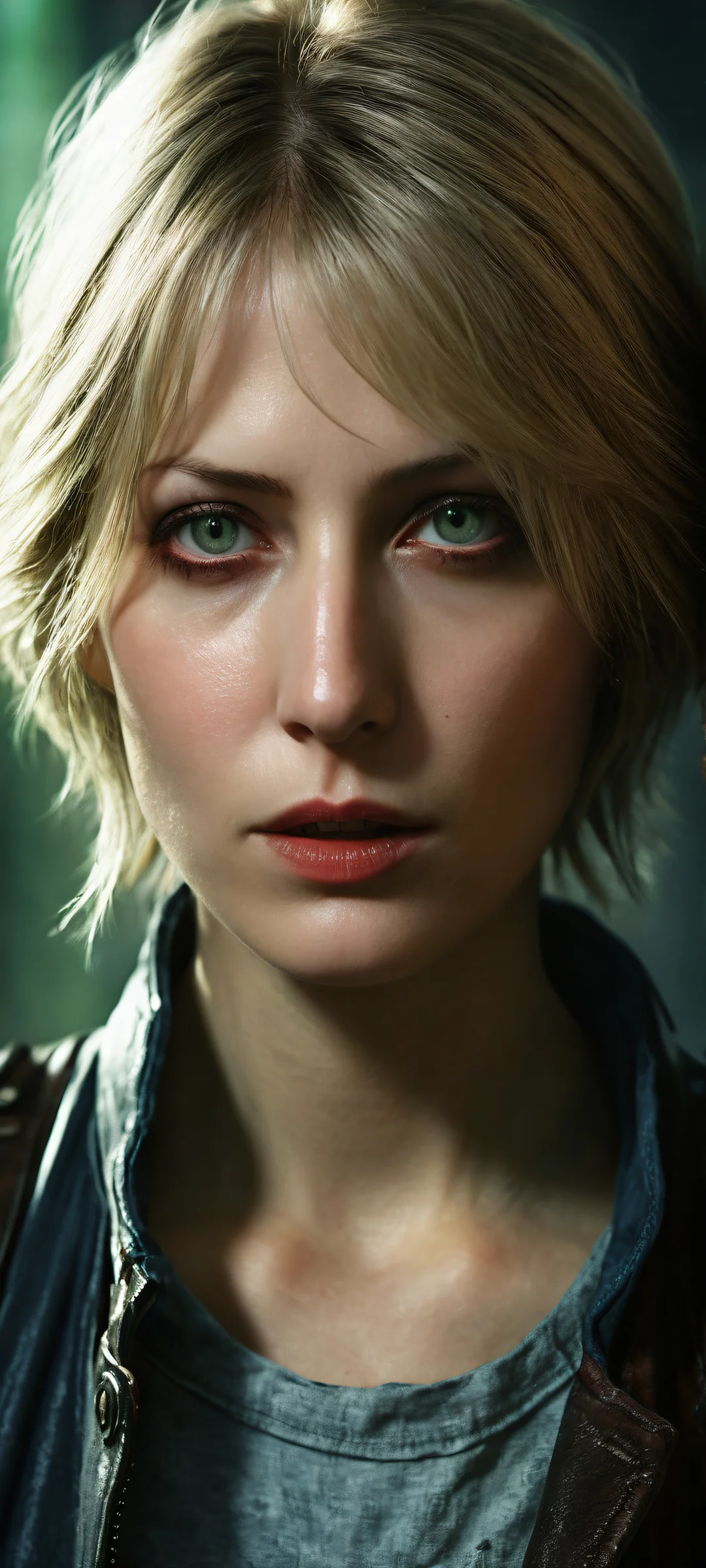 Sherry Birkin in the ruins of Raccoon City on an iPhone or Android phone.