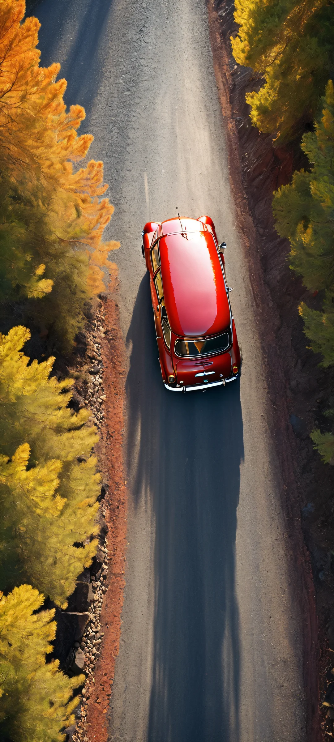 A red classic Mini Cooper on a perilous mountain road, parfaitement optimisé pour les écrans d'accueil iPhone et Android.