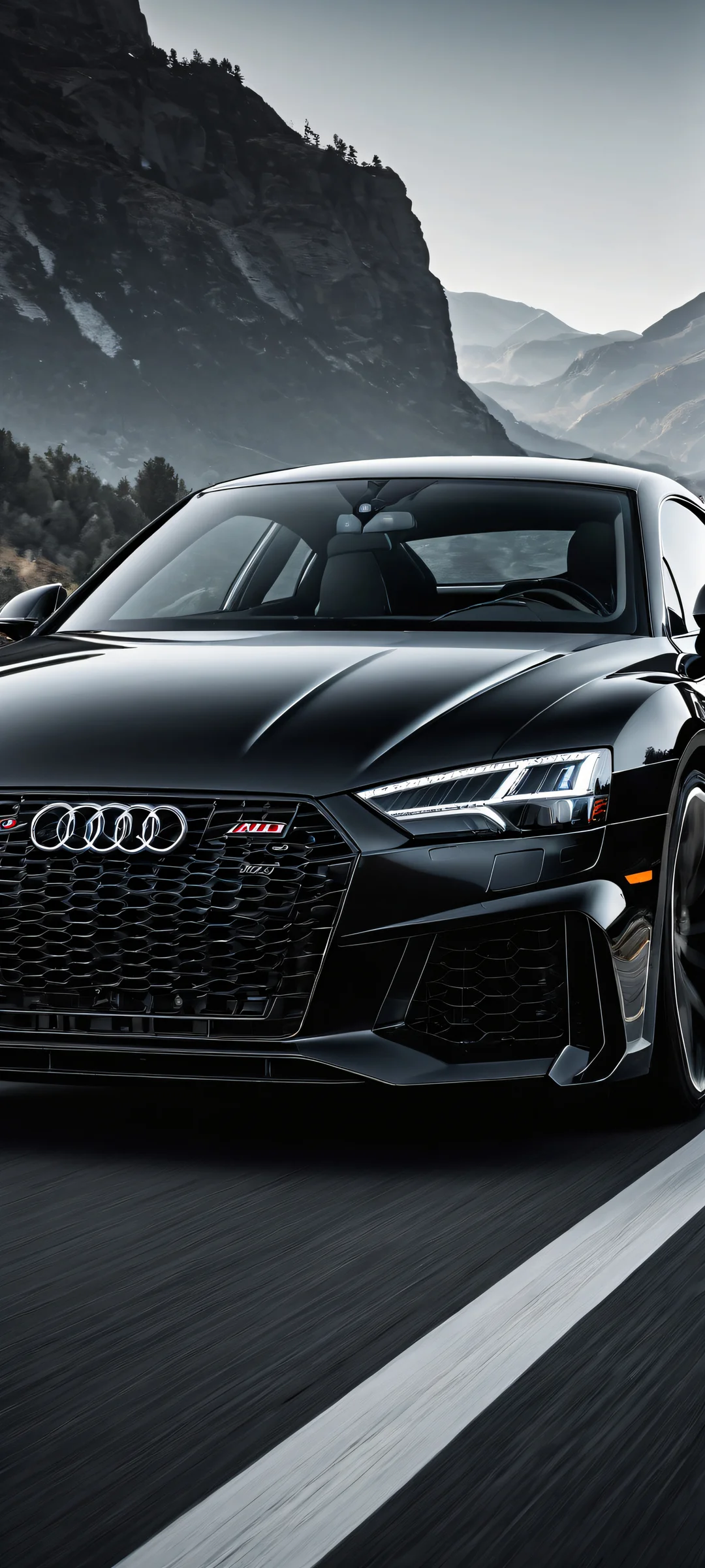 iPhone and Android compatible mobile wallpaper featuring Audi in a stunning vertical portrait. Perfectly clean top half with vibrant detailed car below.