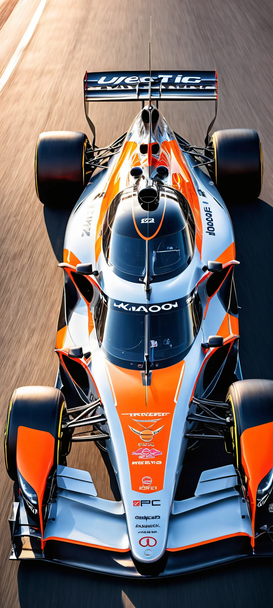 A breathtaking portrait of a racing vehicle on an iPhone/Android device, showcasing intricate details and metallic reflections.