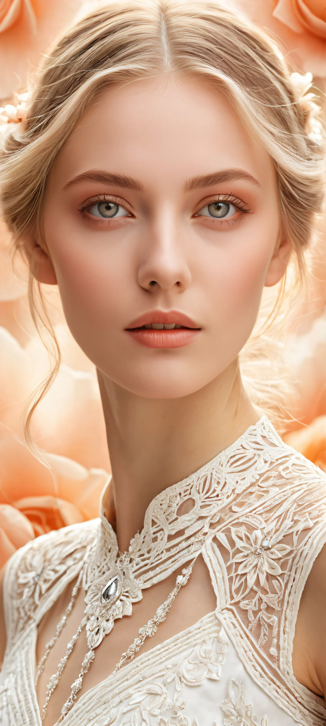 A breathtaking portrait of a blonde girl on an iPhone/Android with intricate details and ethereal lighting.