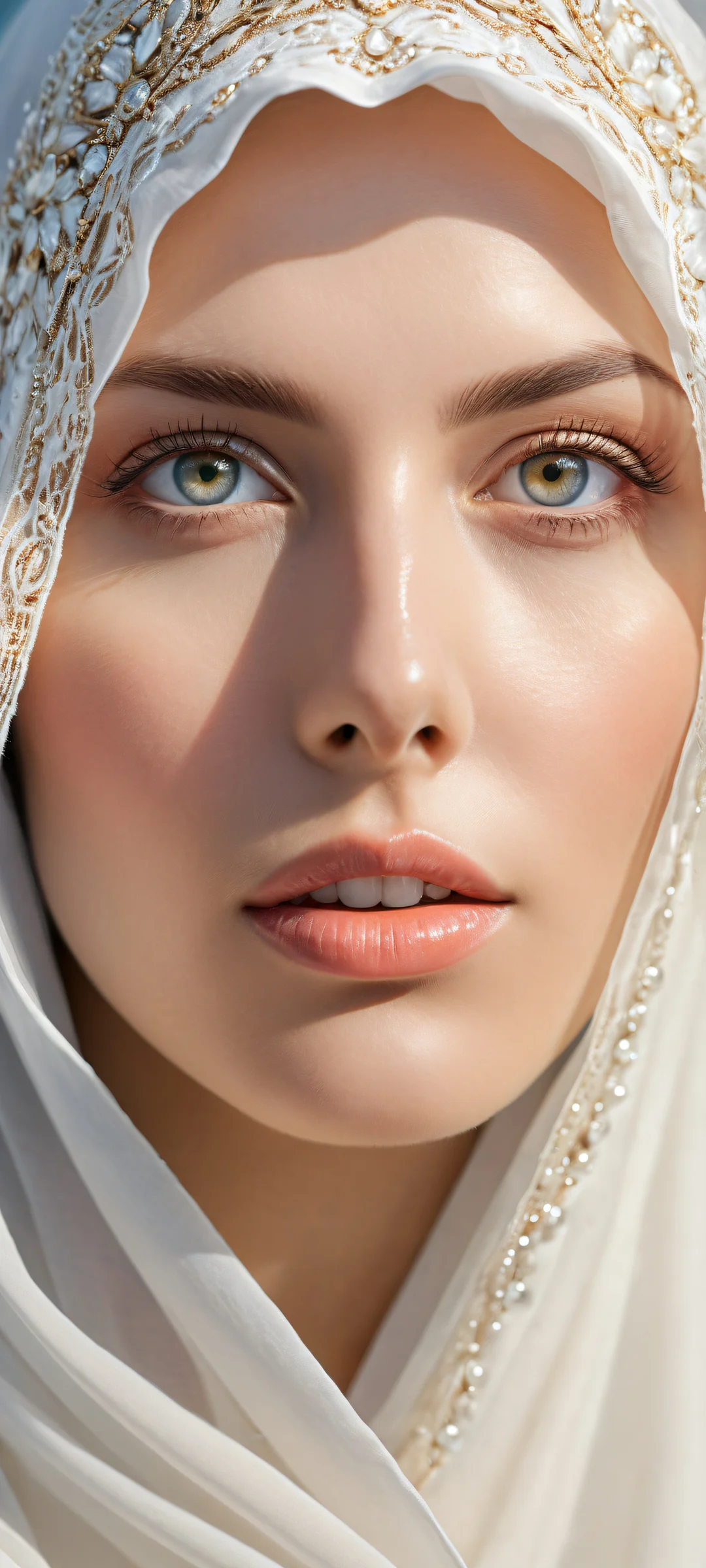 Beautiful portrait of a stunning face on an iPhone or Android phone's home screen, with intricate details and ethereal colors.