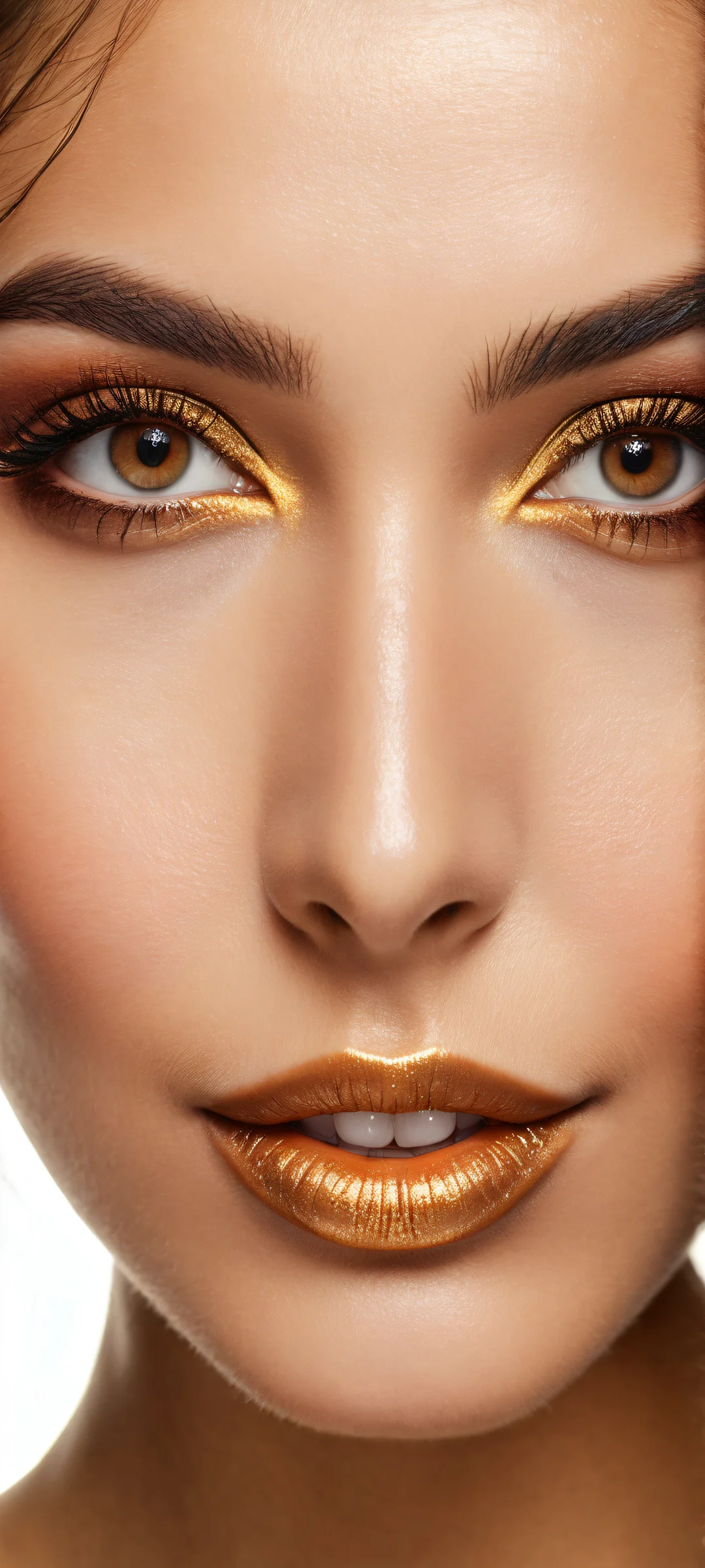 A portrait of a woman with captivating brown eyes and smile, perfectly optimized for iPhone and Android home screens.