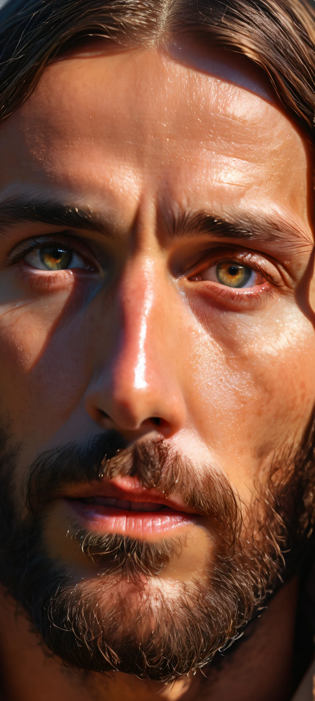 Stunning vertical portrait of Jesus Christ for iPhone/Android with intricate micro-details and ethereal lighting.