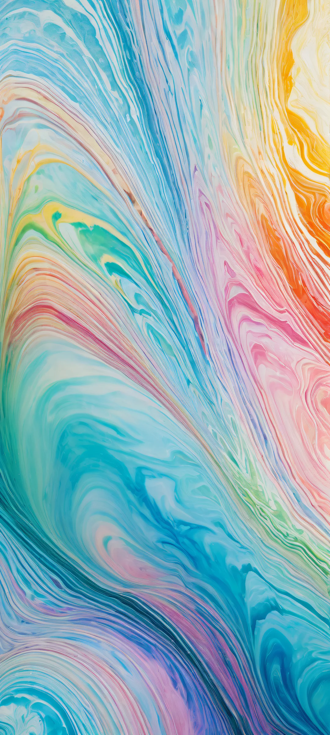 A stunning digital artwork featuring a glass marble with a rainbow-colored interior, perfect for iPhone or Android home screens.