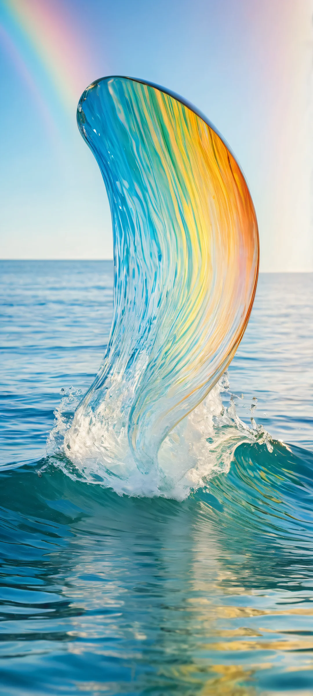 A stunning glass marble with a rainbow-colored core on an iPhone/Android home screen, with intricate ocean currents and waves.