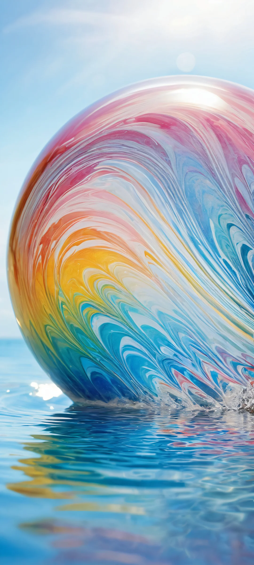 iPhone and Android users will love this stunning wallpaper of a glass marble with a rainbow-colored interior, reflecting off the surrounding water.