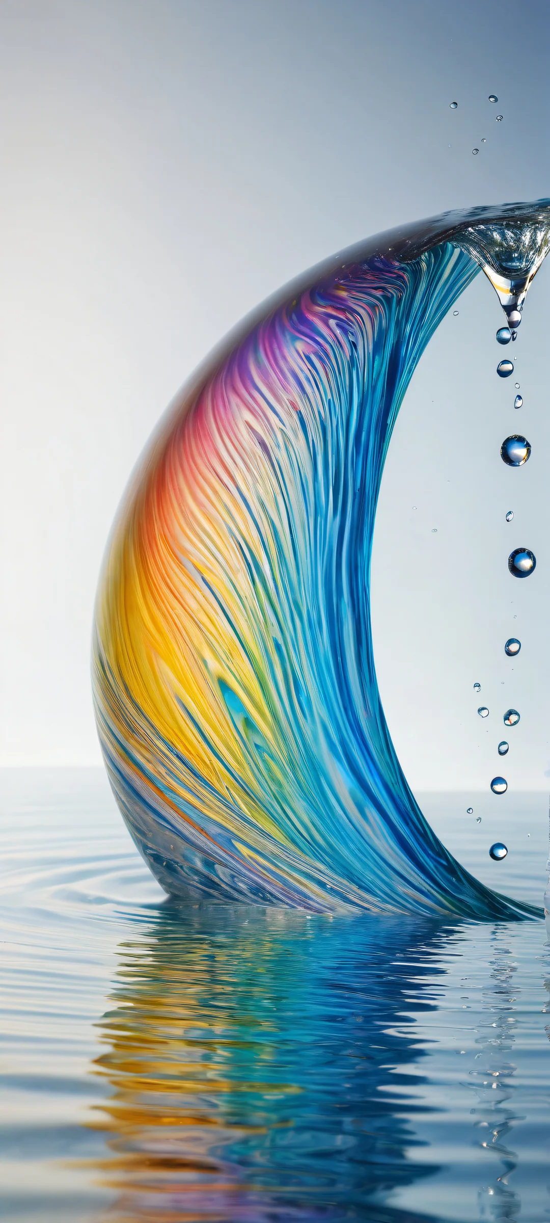 iPhone/Android wallpaper of a shimmering glass marble with a vibrant rainbow swirling within, perfectly optimized for home screens.