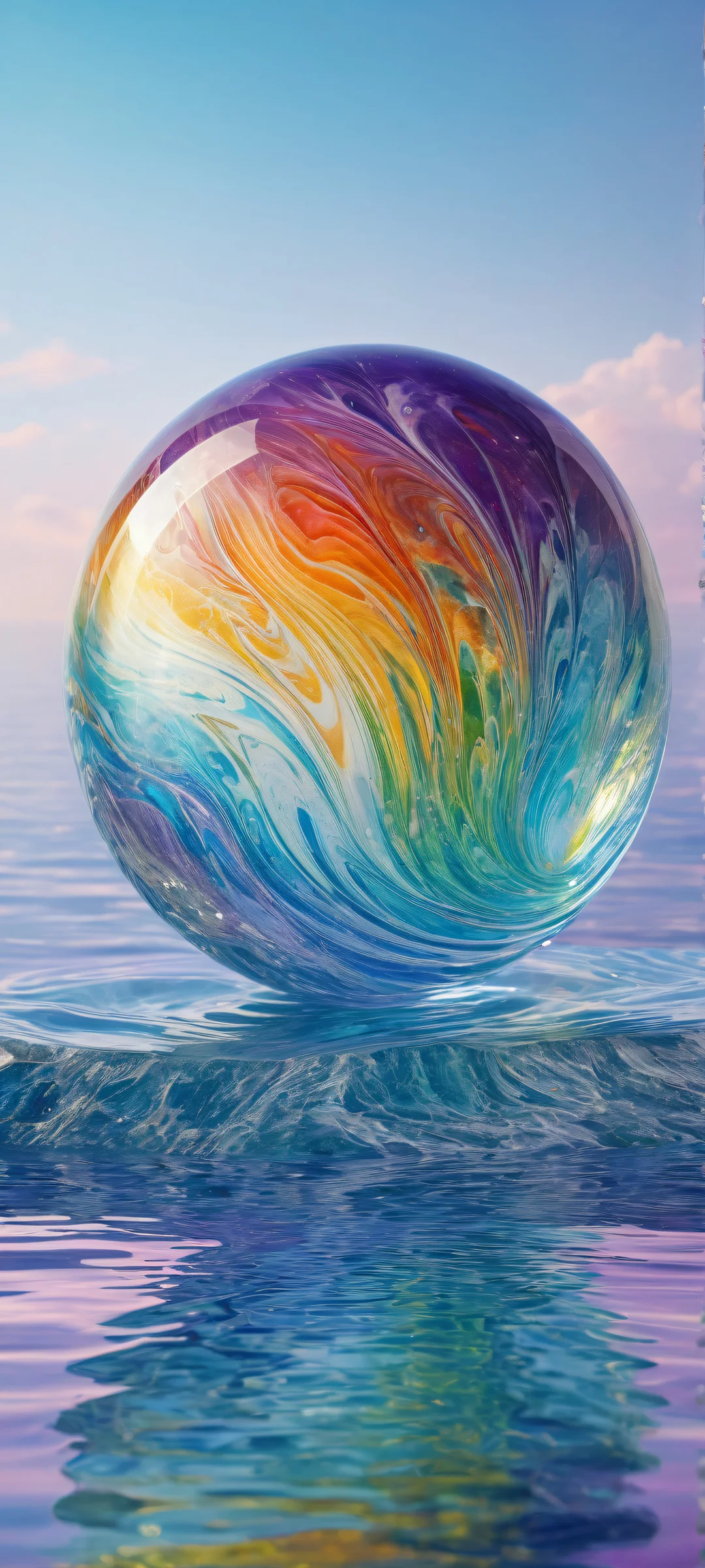 A stunning glass marble with a rainbow-colored inner light, perfectly optimized for iPhone, Samsung Galaxy, and Android home screens.