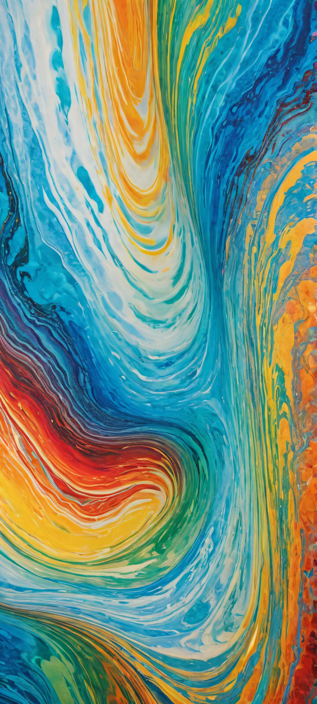 Mesmerizing glass marble with a rainbow-colored interior on a calm water surface. Parfaitement optimisé pour les écrans d'accueil iPhone et Android.