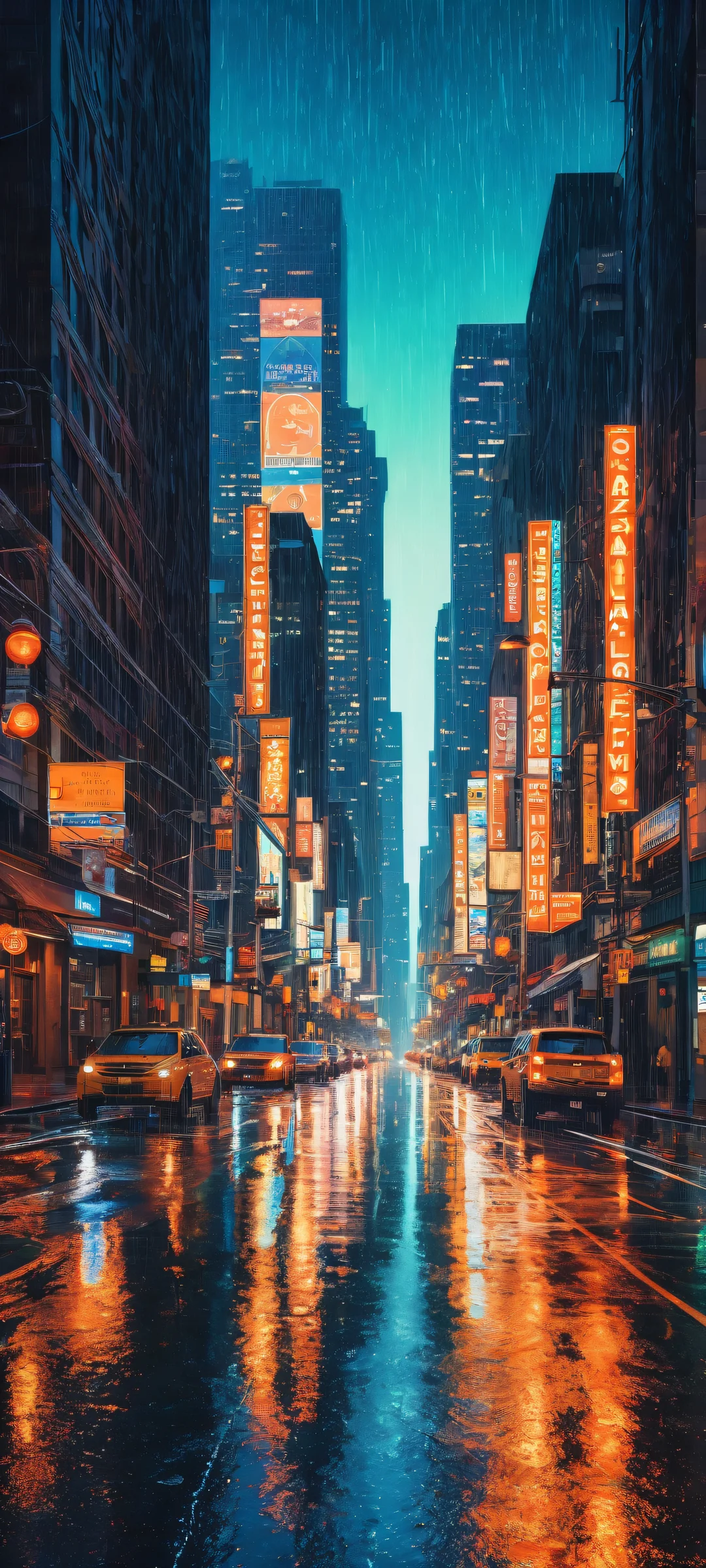 Rainy City Nightscape iPhone & Samsung QHD Wallpaper A breathtaking vertical portrait of a cityscape with buildings and rain-soaked streets, perfectly optimized for iPhone, Samsung Galaxy, and Android home screens.